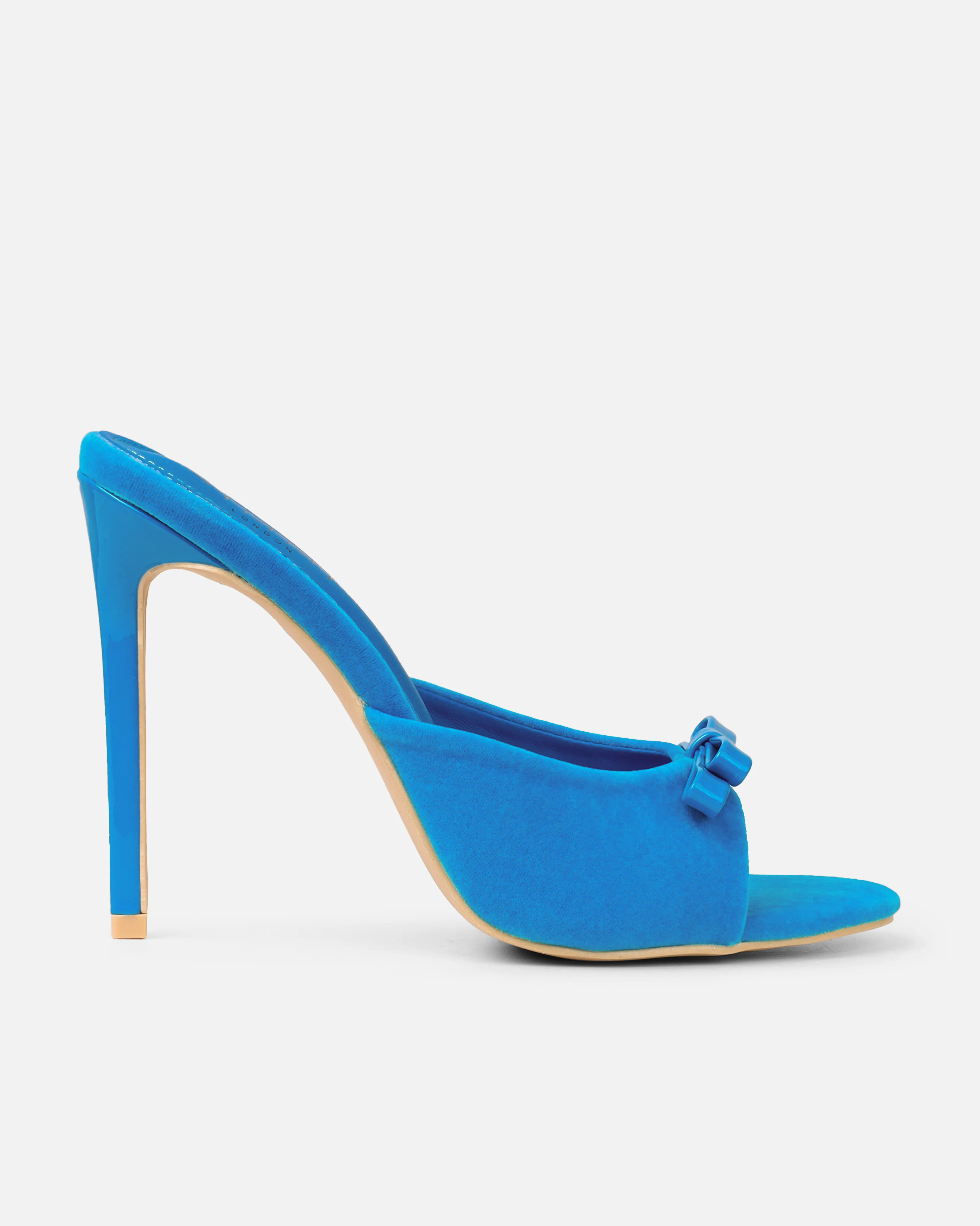 Halima Blue Suede Bow Detail Heeled Mules - Image 2