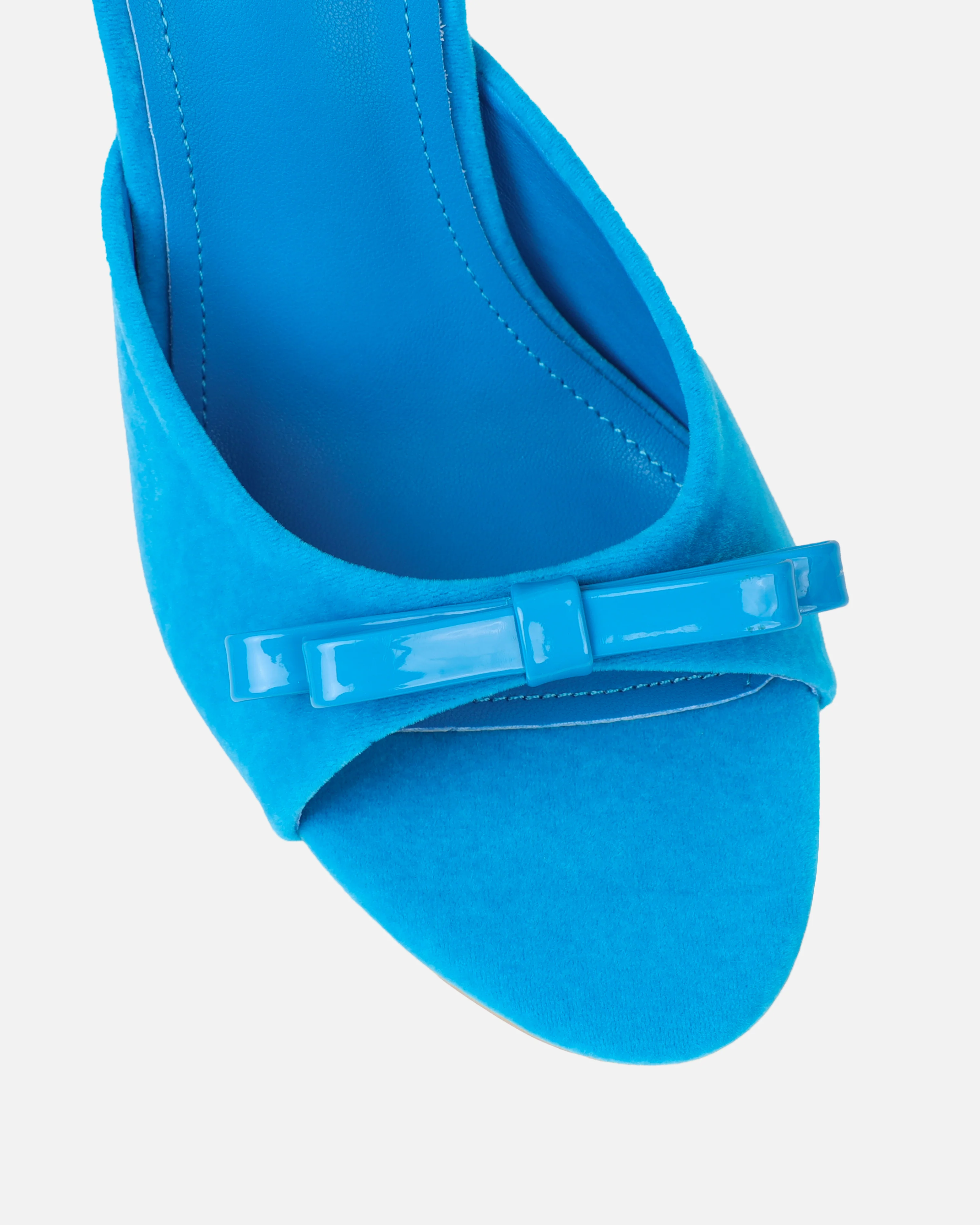 Halima Blue Suede Bow Detail Heeled Mules - Image 4