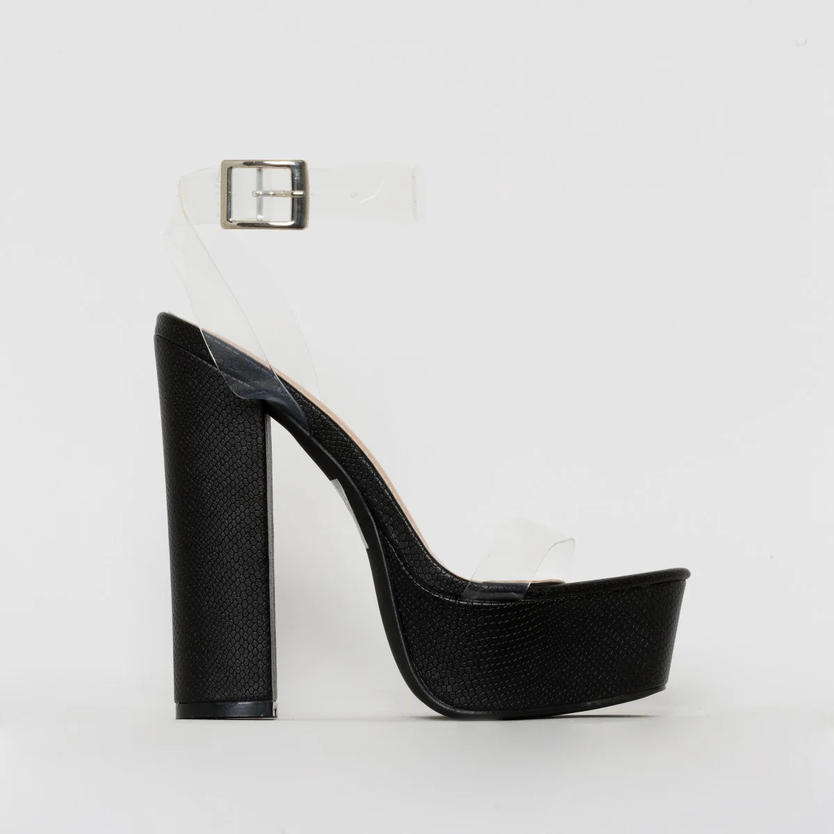 Halo Clear Black Snake Platform Heels