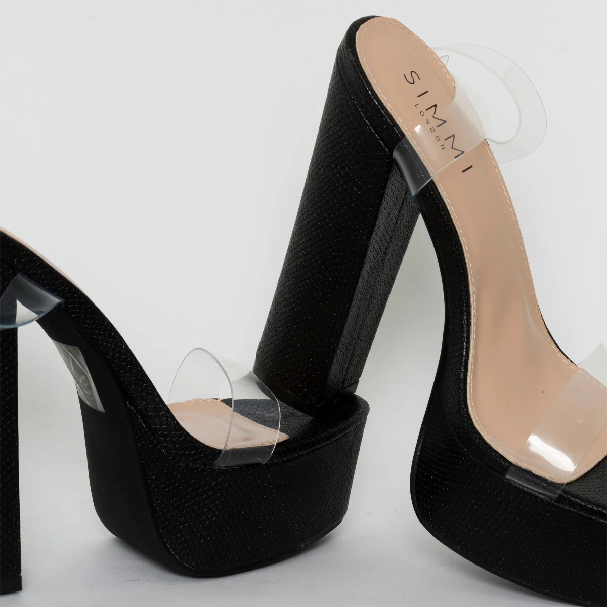 Halo Clear Black Snake Platform Heels - Image 4