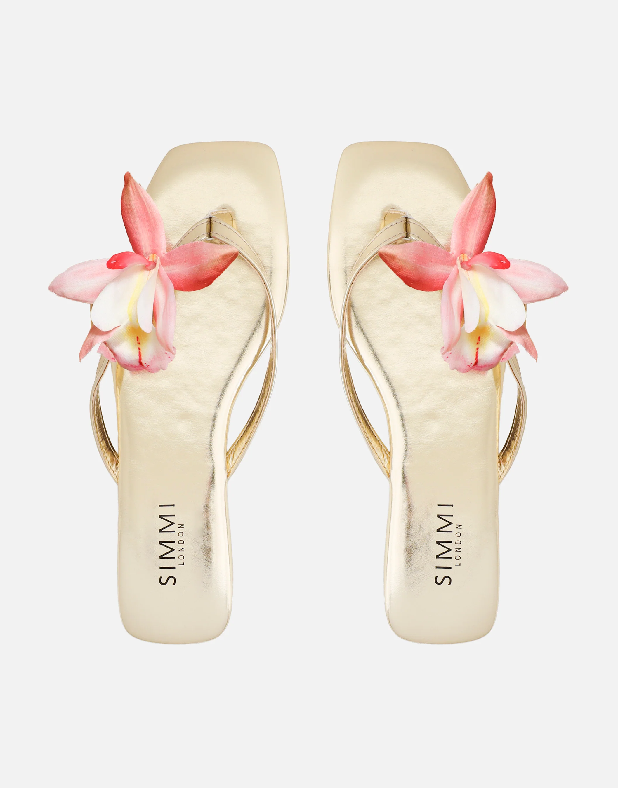 Hannah Gold Metallic Flower Detail Flat Sandals - Image 3