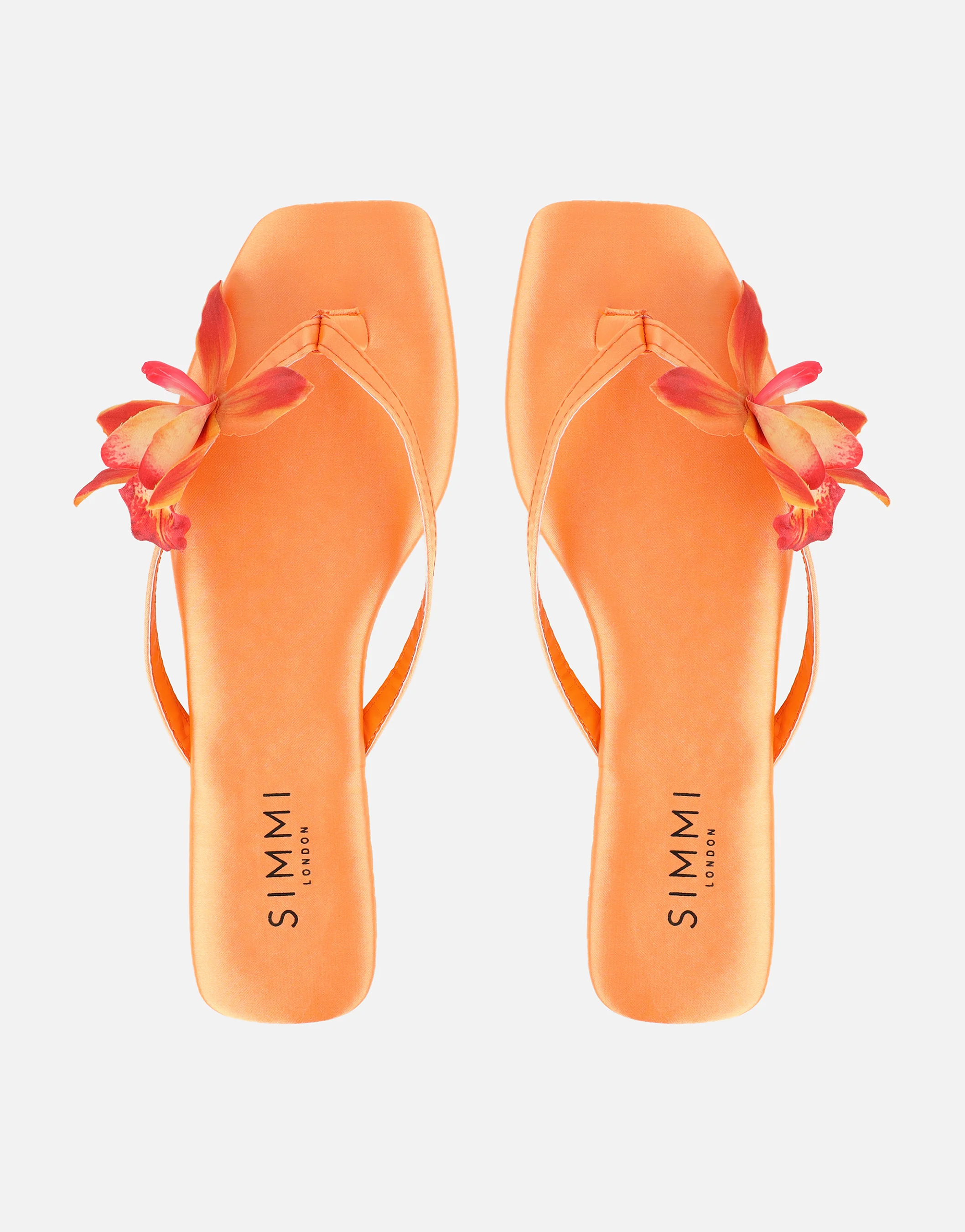 Hannah Orange Satin Flower Detail Flat Sandals - Image 3