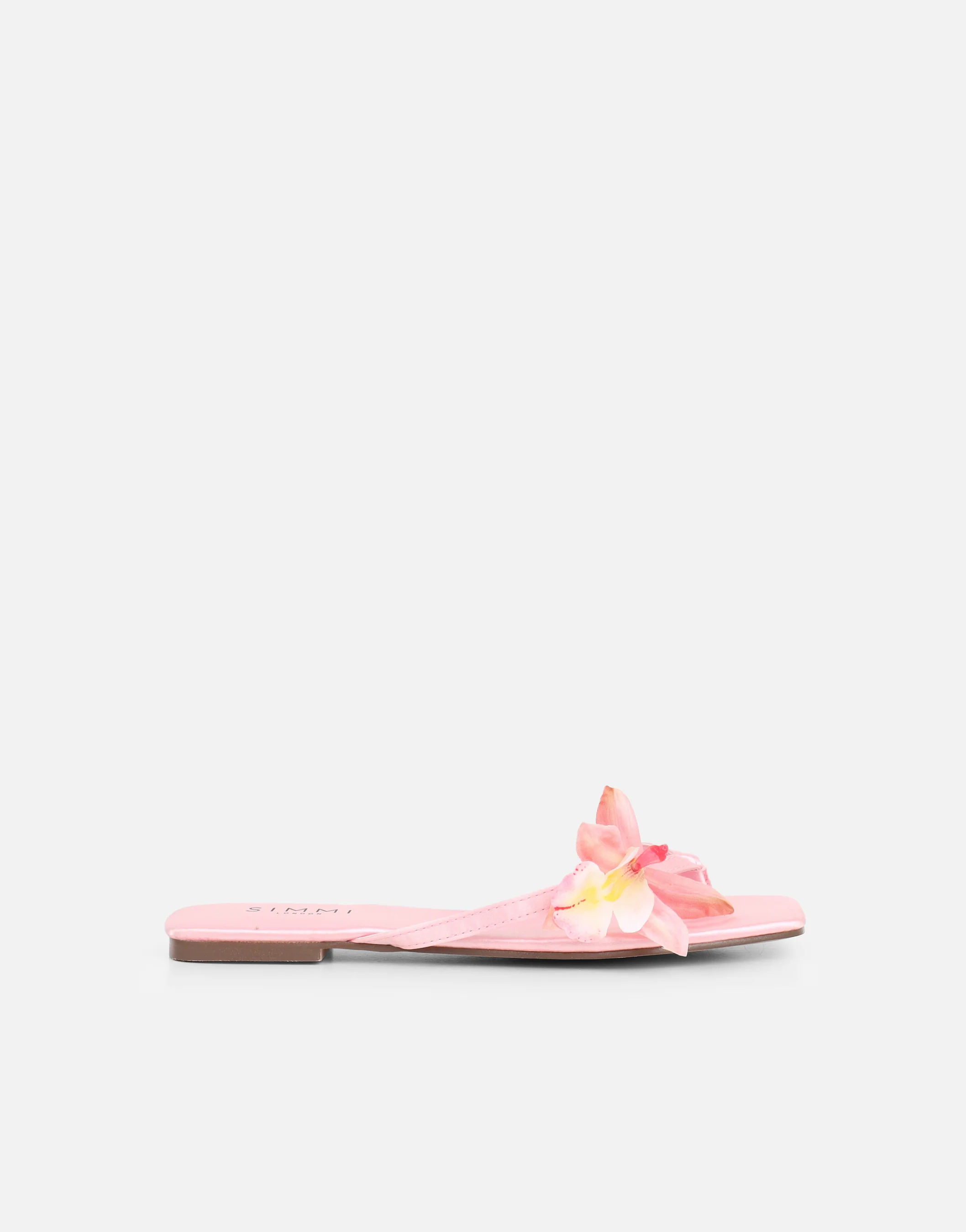 Hannah Pink Satin Flower Detail Flat Sandals - Image 2