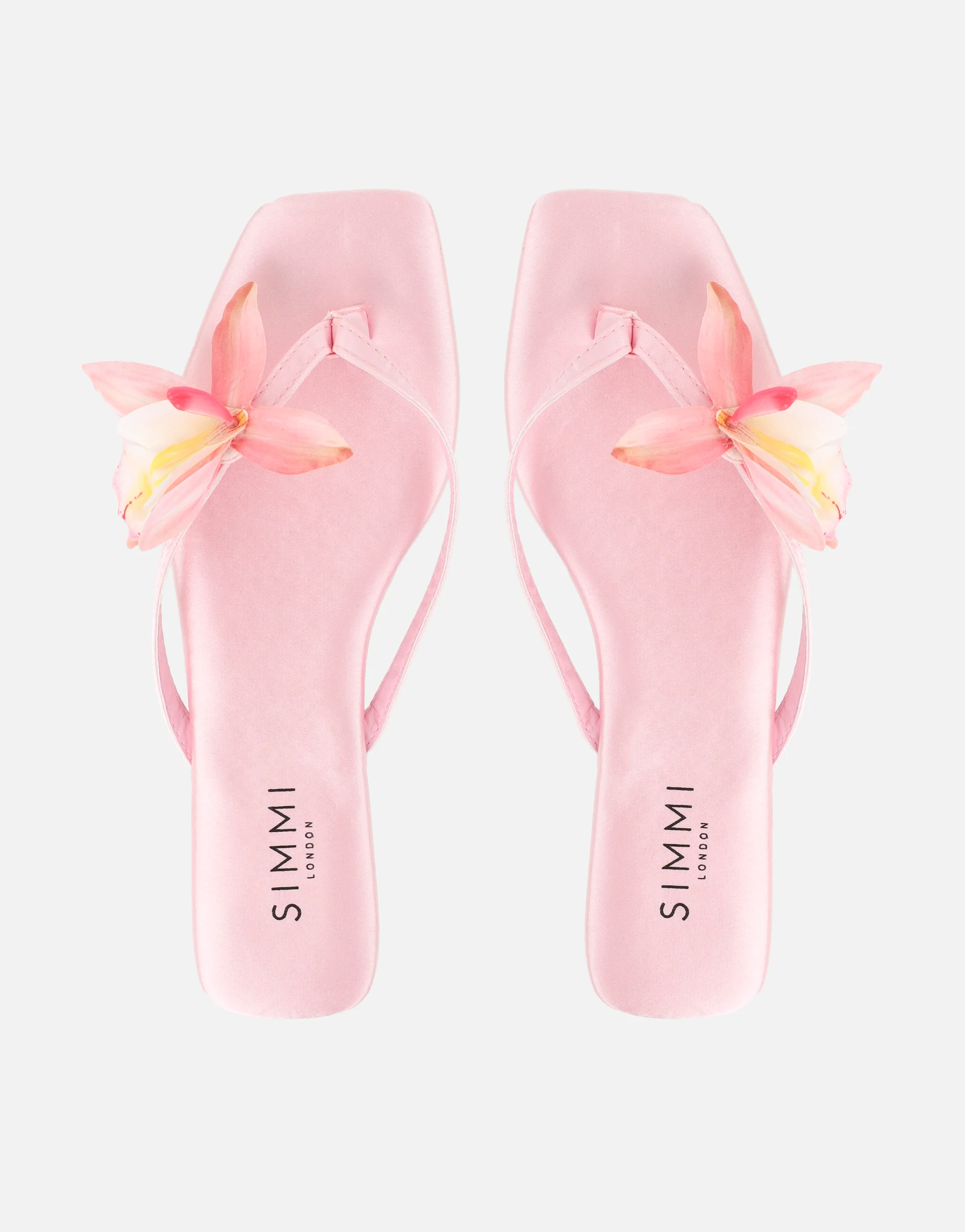 Hannah Pink Satin Flower Detail Flat Sandals - Image 3