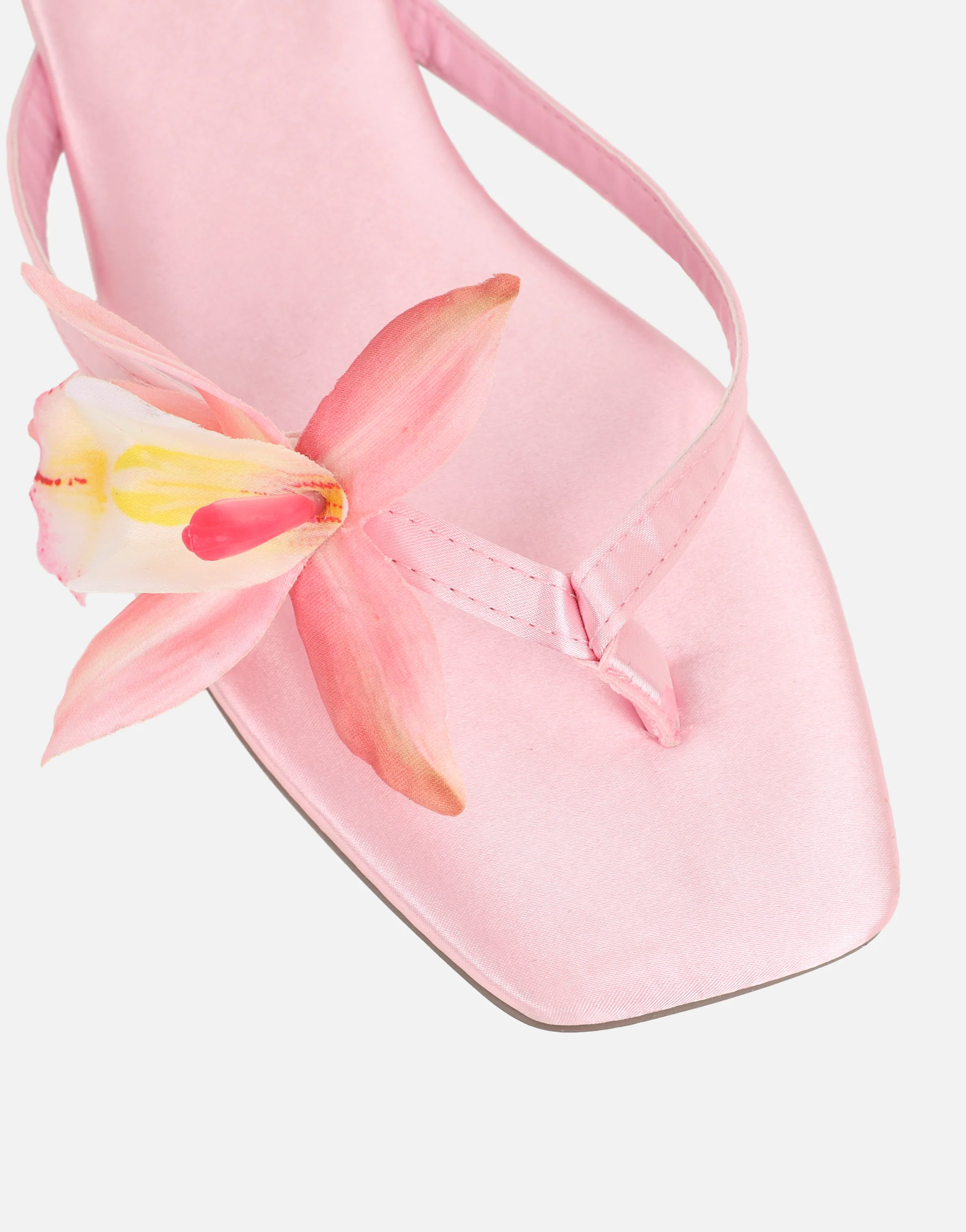 Hannah Pink Satin Flower Detail Flat Sandals - Image 4