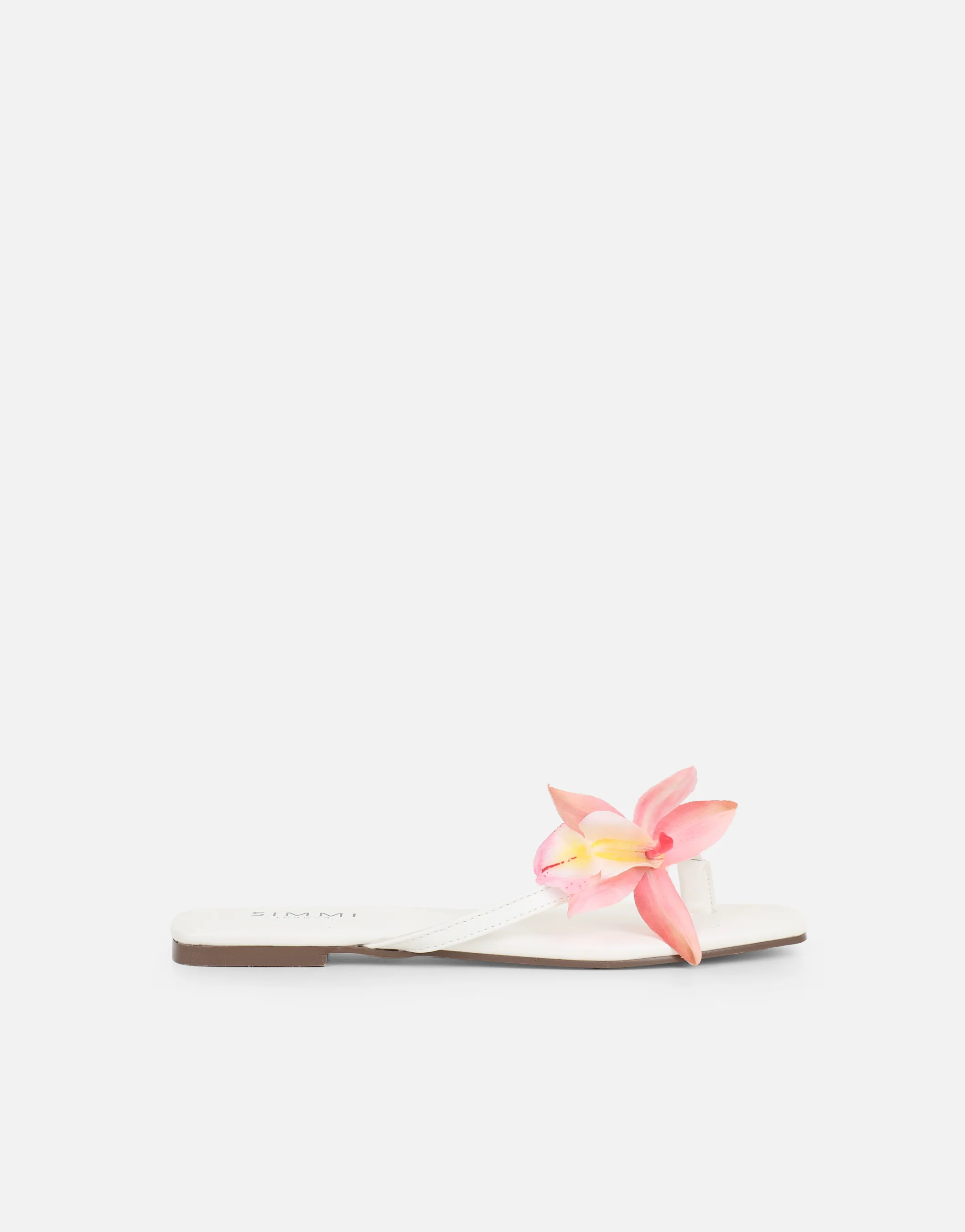 Hannah White Flower Detail Flat Sandals - Image 2