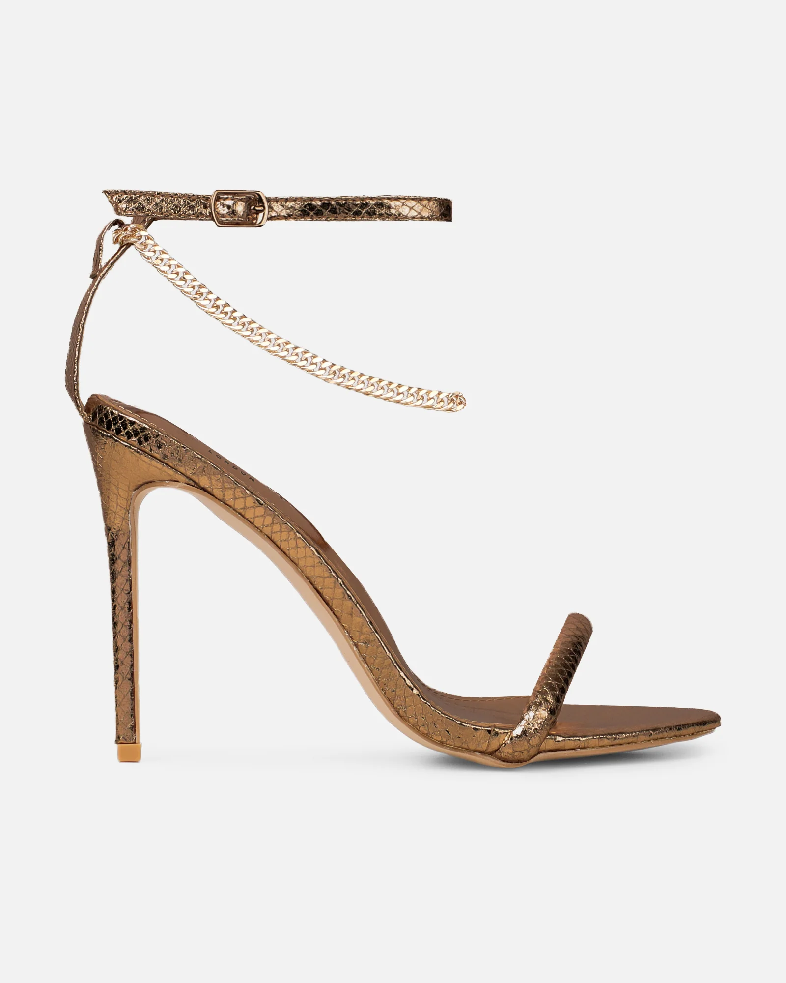 Harika Bronze Snake Chain Detail Heeled Sandals - Image 2