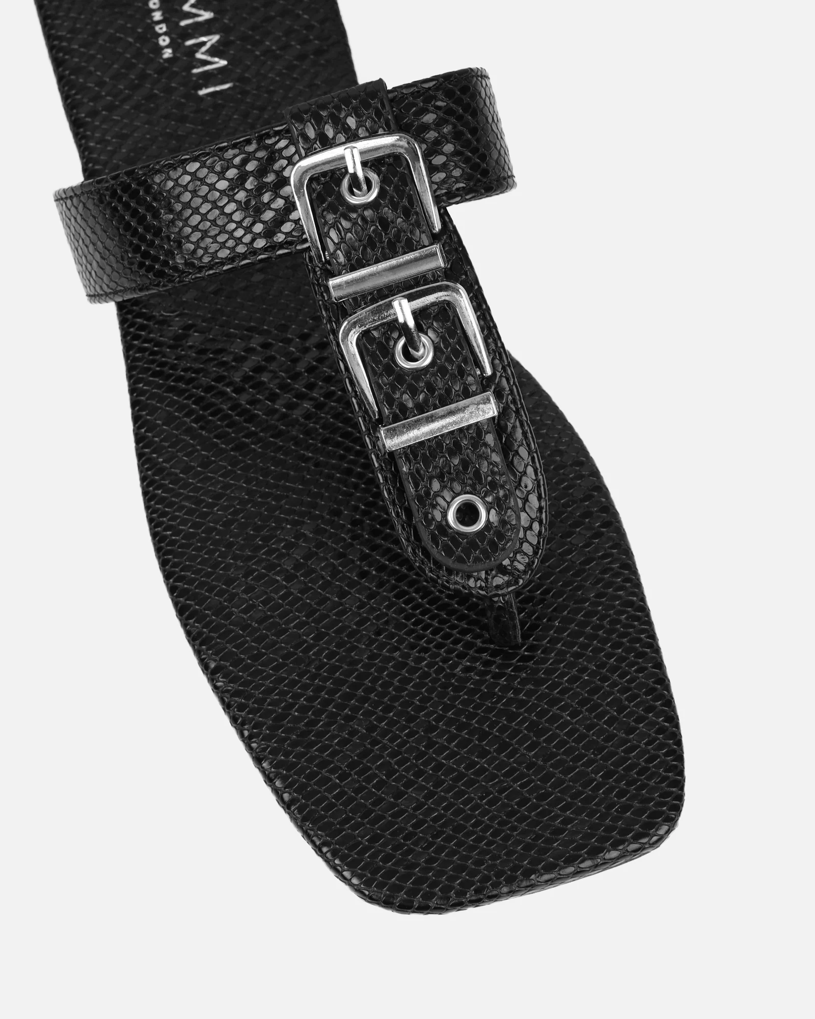 Harlowe Black Snake Buckle Detail Flat Sandals - Image 4