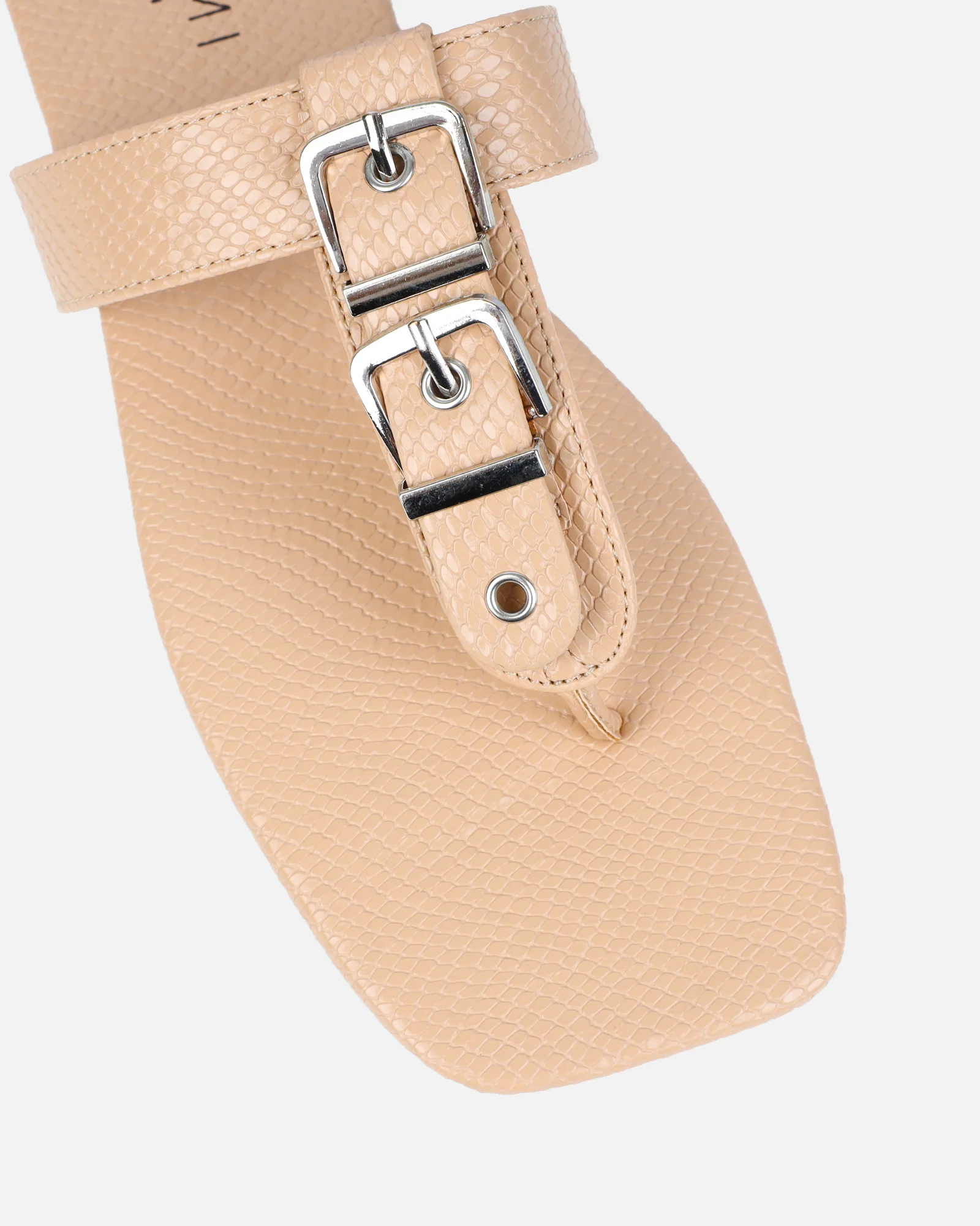 Harlowe Nude Snake Buckle Detail Flat Sandals - Image 4