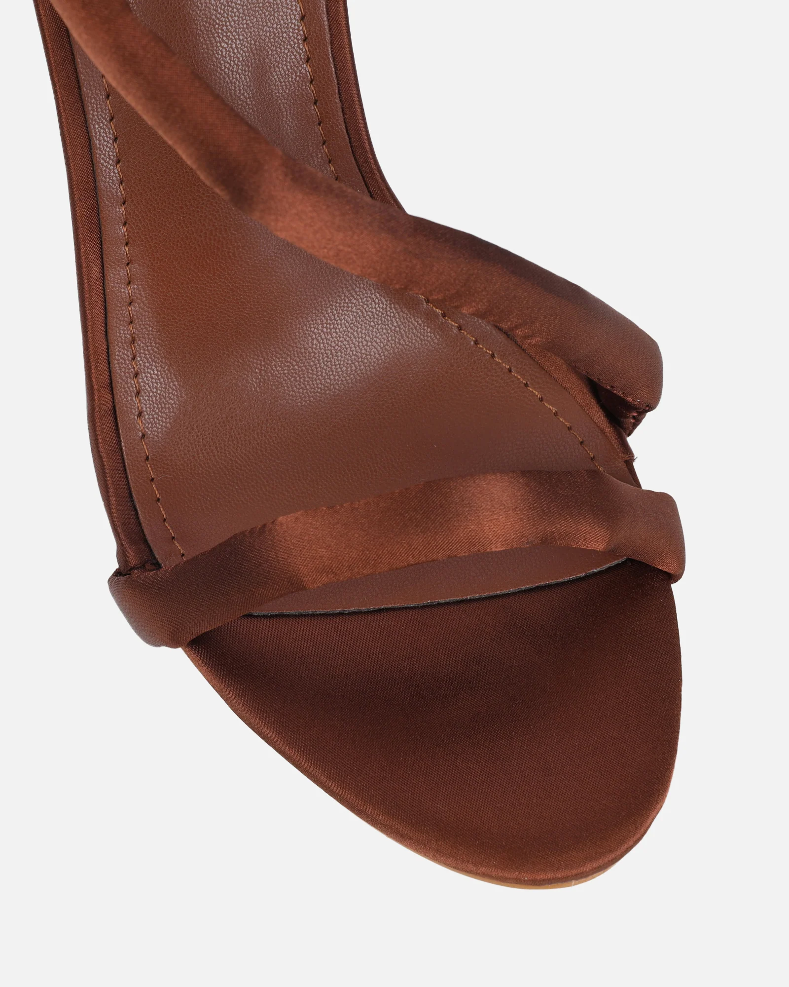 Harlyn Chocolate Brown Satin Padded Heeled Sandals - Image 4