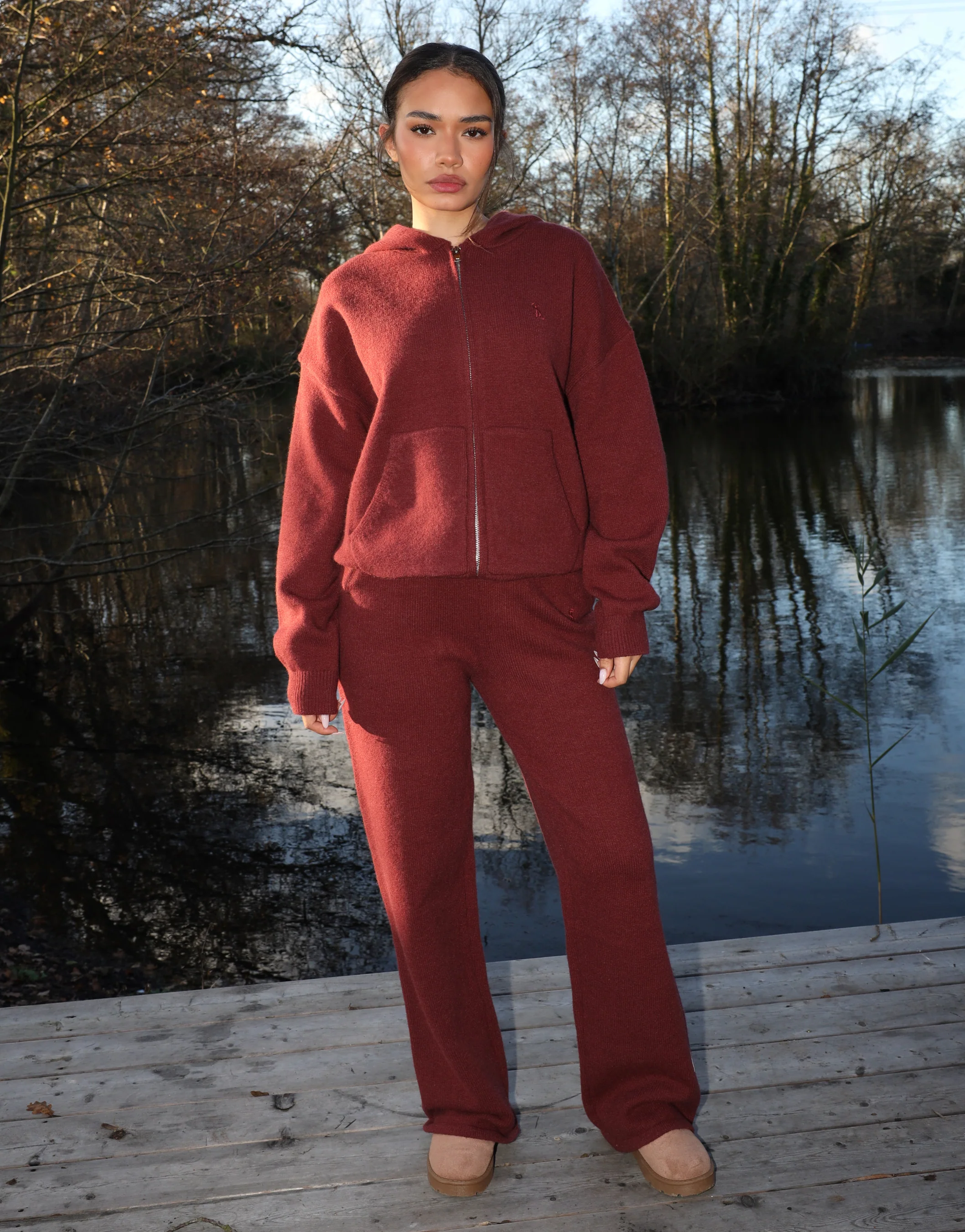 Harper Simmi Studios Knitted Zip Hoodie In Burgundy - Image 2