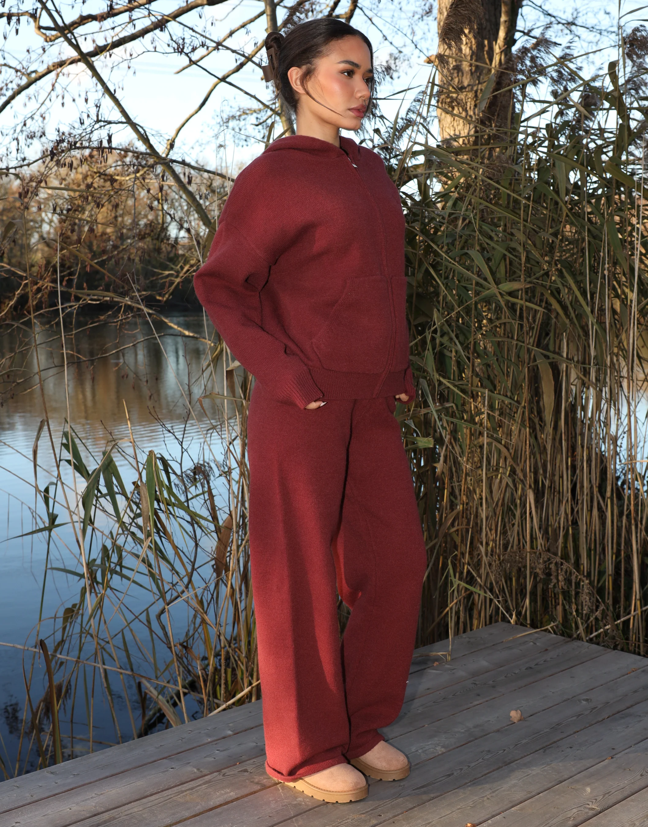 Harper Simmi Studios Knitted Zip Hoodie In Burgundy - Image 3