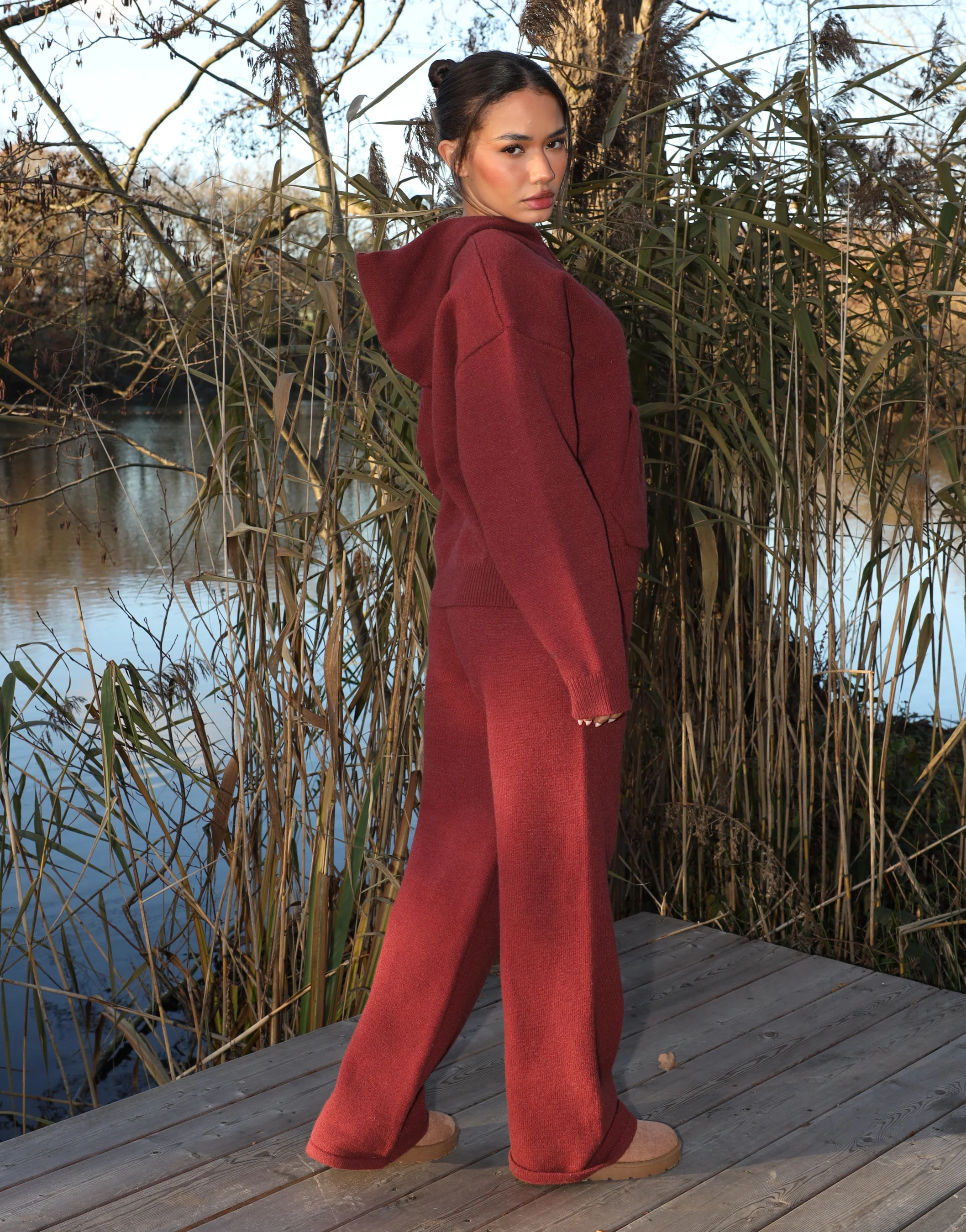 Harper Simmi Studios Knitted Zip Hoodie In Burgundy - Image 4