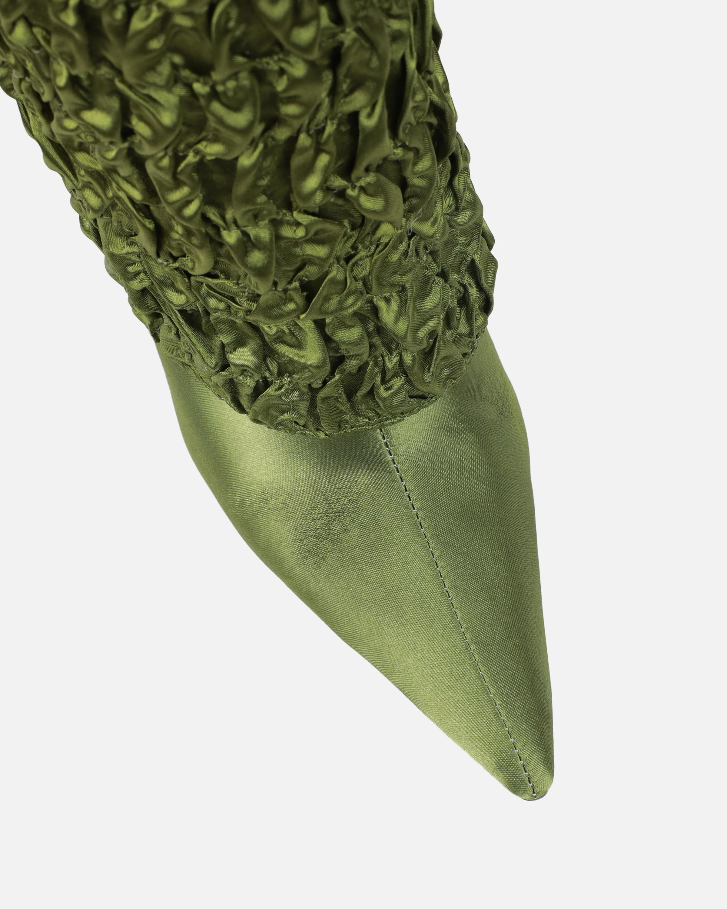 Harrie Olive Green Satin Ruched Stiletto Knee High Boots - Image 4
