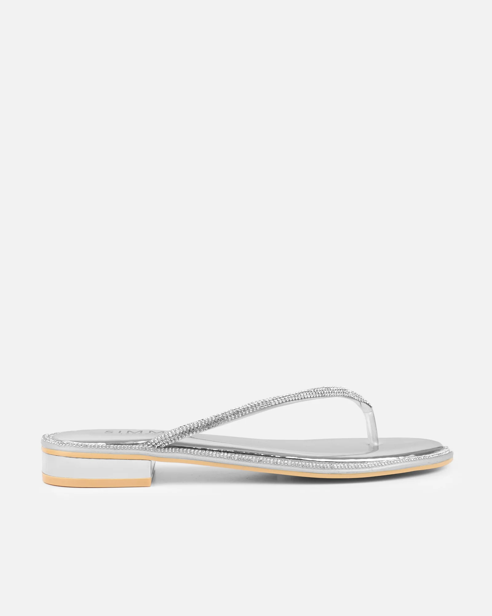 Havanah Silver Mirror Diamante Flip Flop Sandals - Image 2