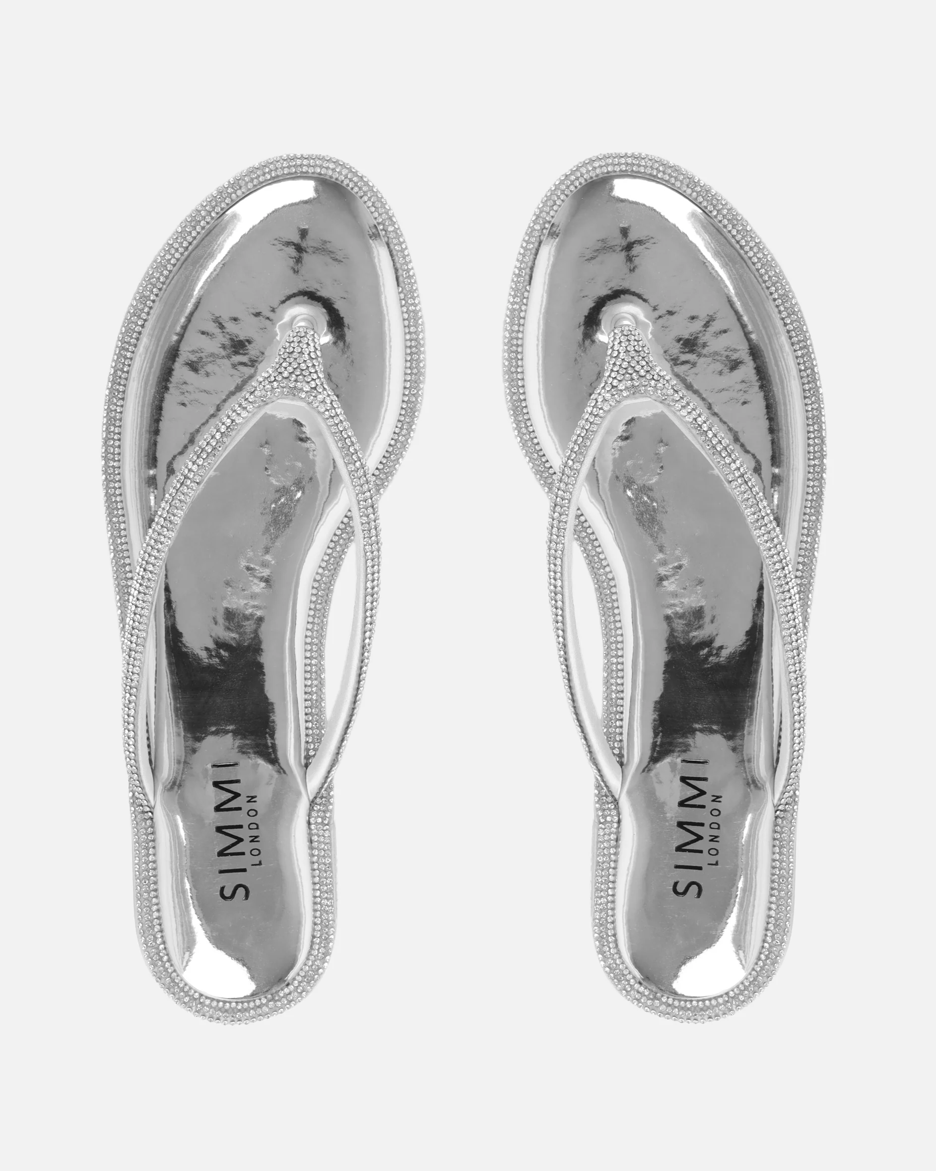 Havanah Silver Mirror Diamante Flip Flop Sandals - Image 3