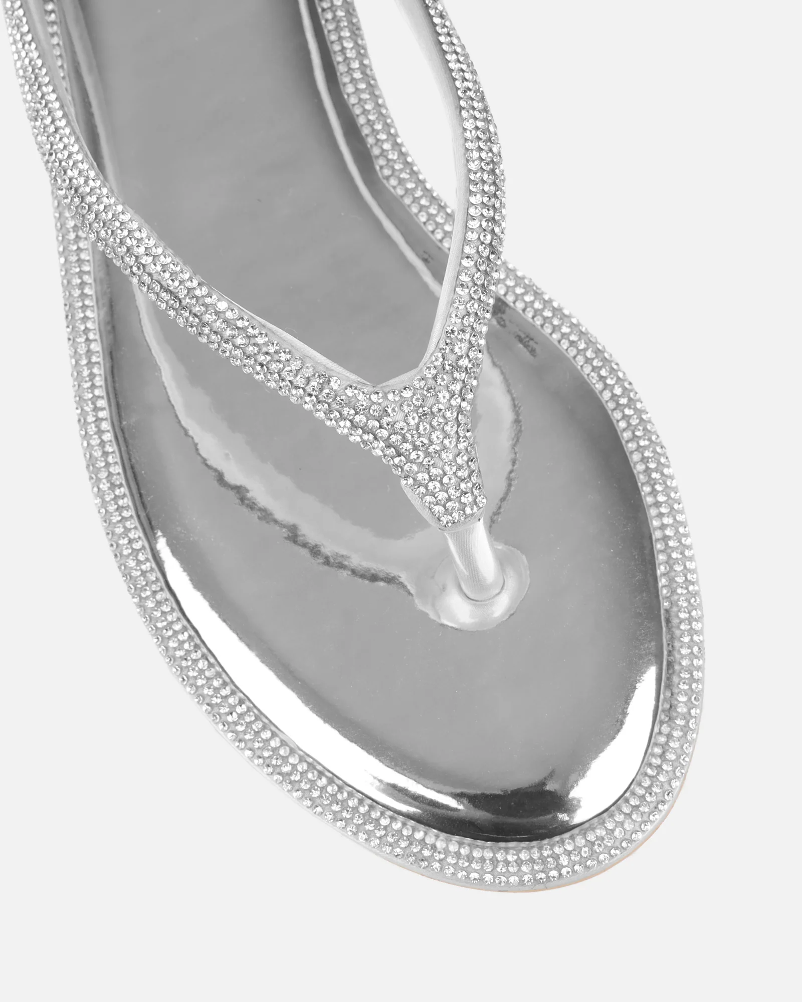 Havanah Silver Mirror Diamante Flip Flop Sandals - Image 4