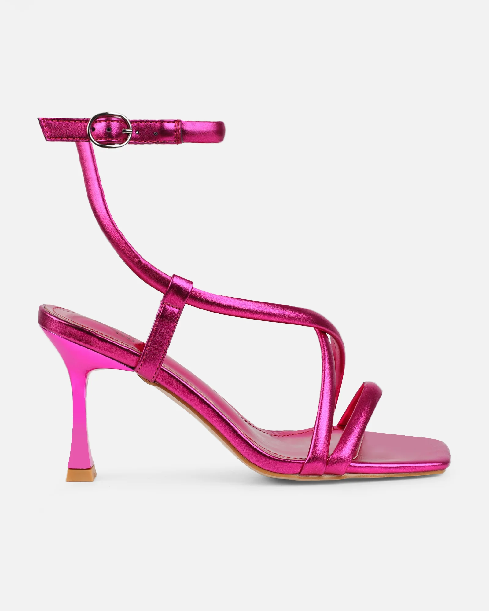 Hazal Hot Pink Metallic Mid Heeled Sandals - Image 2