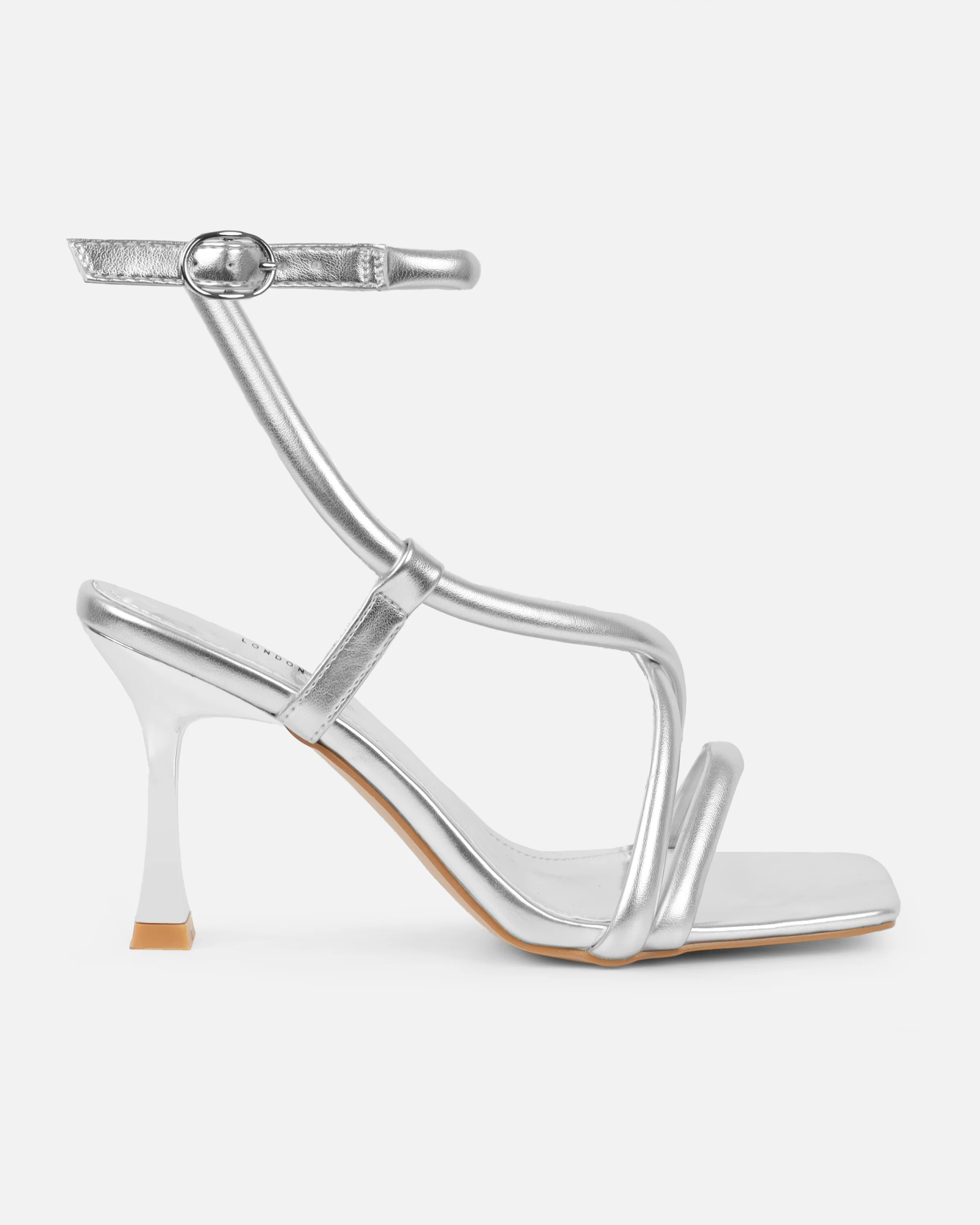 Hazal Silver Metallic Mid Heeled Sandals - Image 2