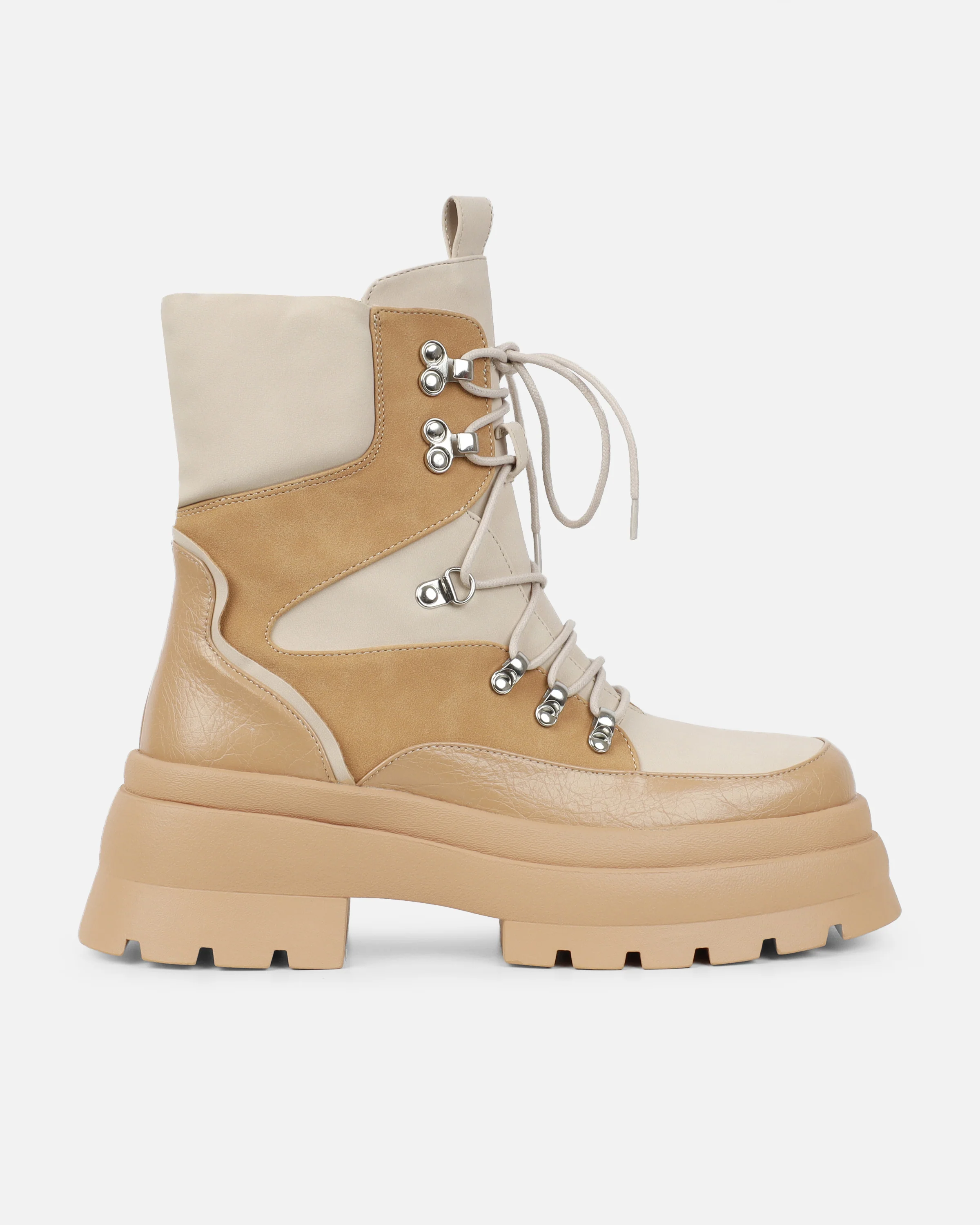 Hector Beige Chunky Flat Lace Up Boots - Image 2