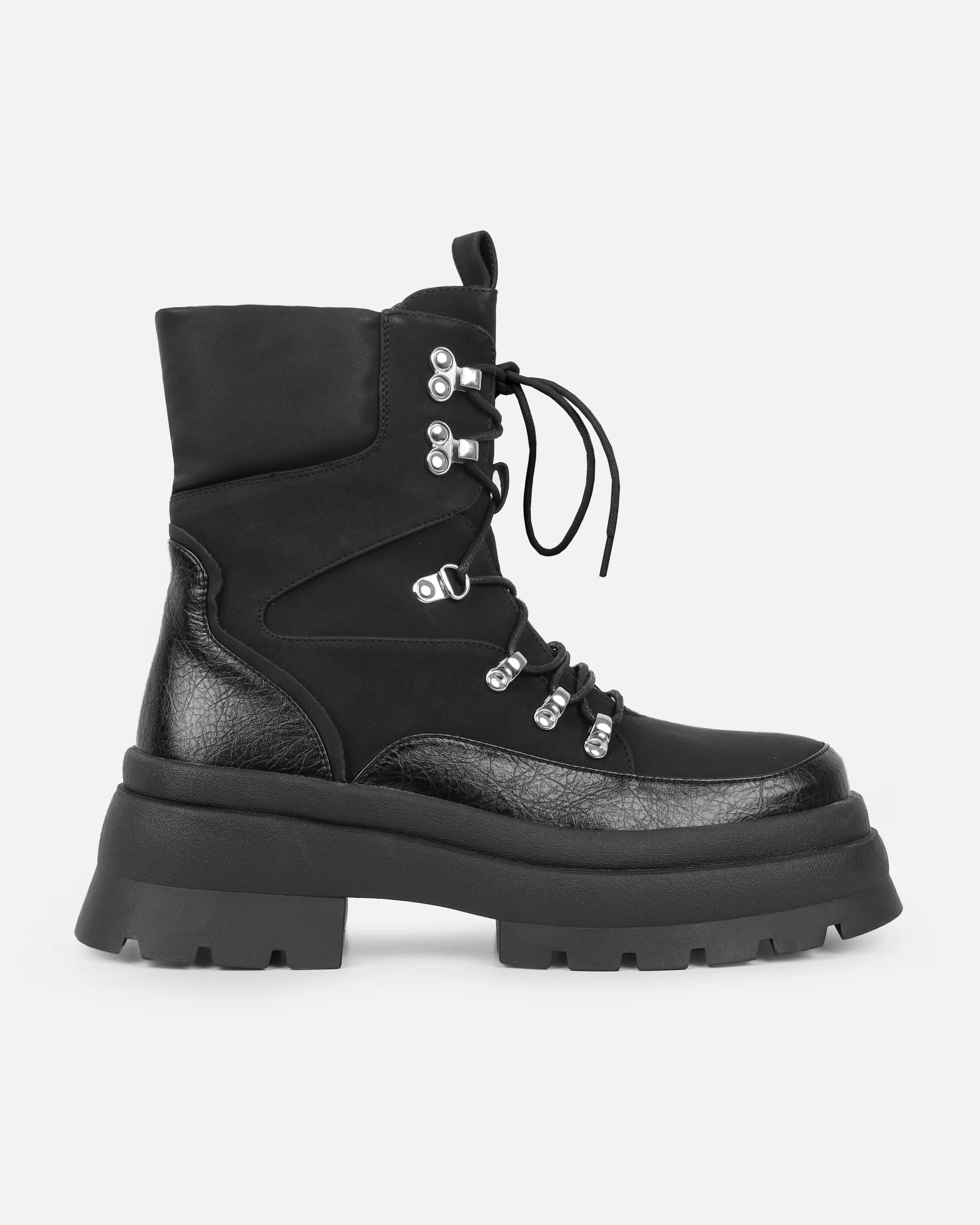 Hector Black Chunky Flat Lace Up Boots - Image 2