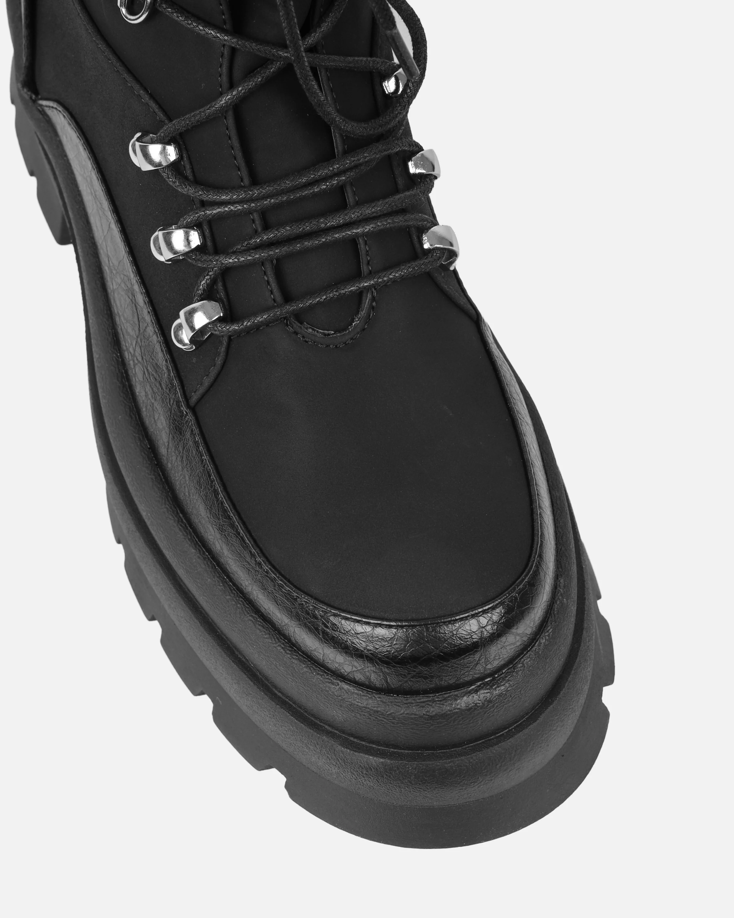 Hector Black Chunky Flat Lace Up Boots - Image 4