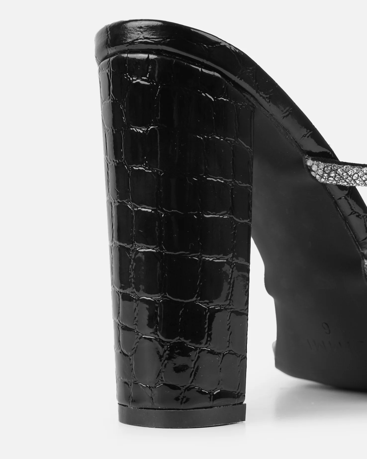 Heera Black Faux Croc Patent Block Heels - Image 3