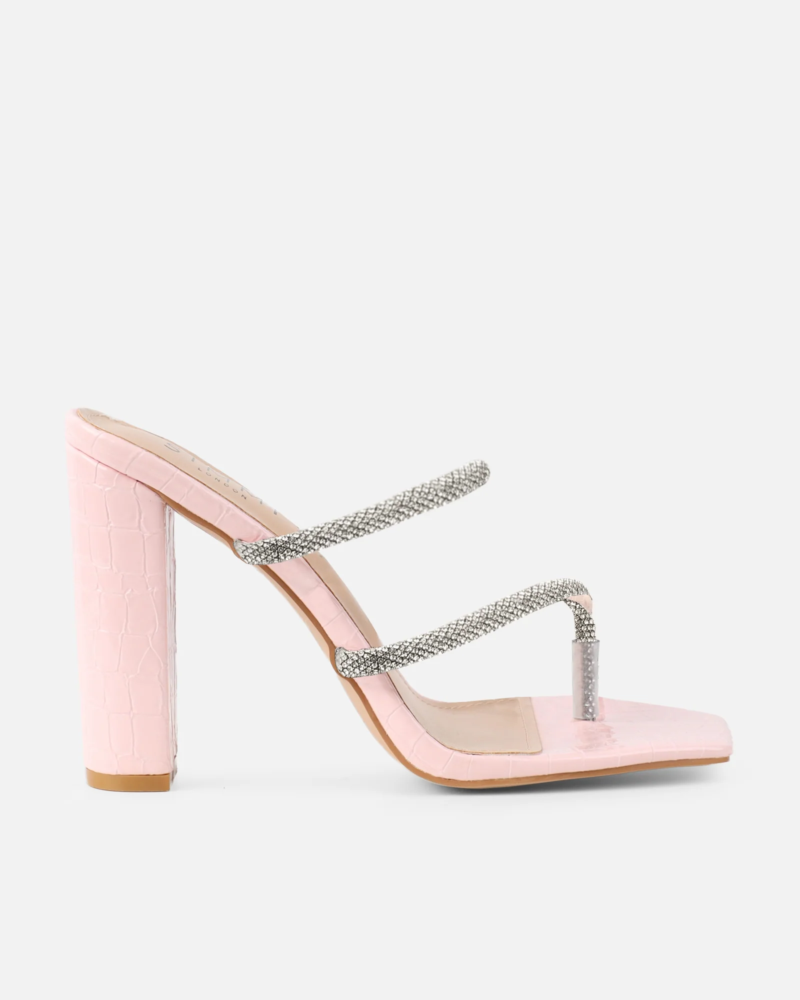 Heera Pink Faux Croc Patent Block Heels - Image 2