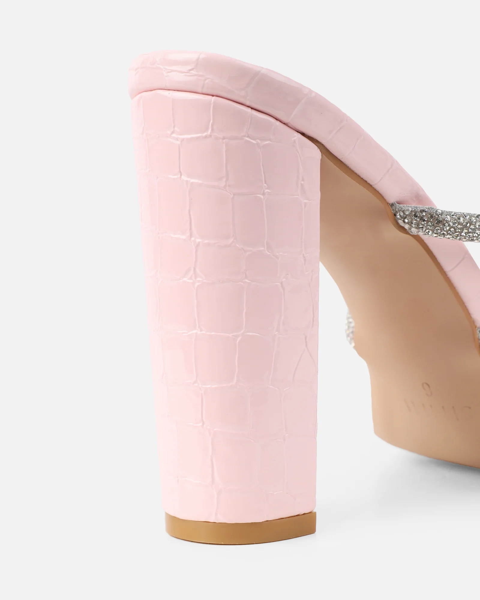 Heera Pink Faux Croc Patent Block Heels - Image 3