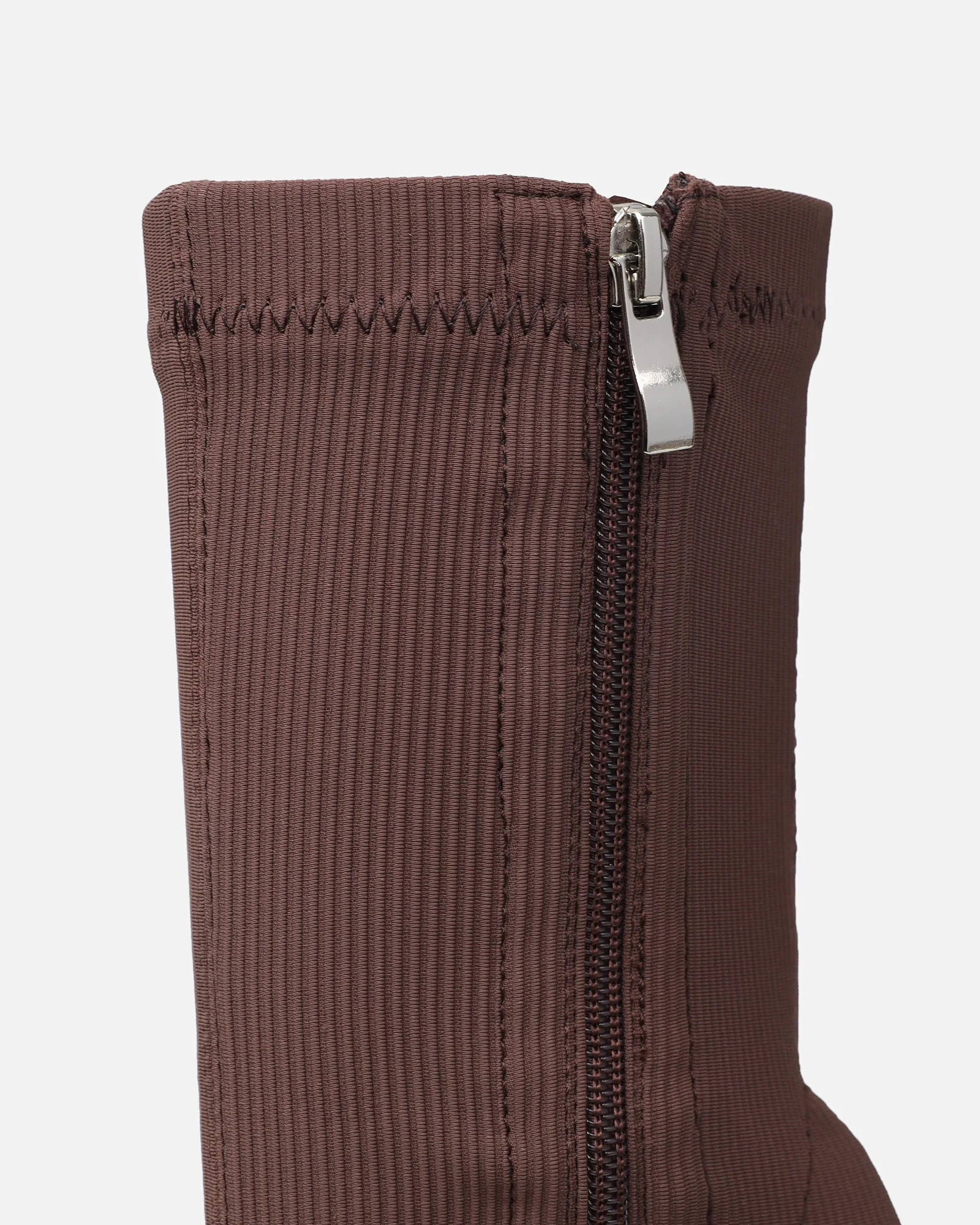 Huntley Chocolate Brown Ribbed Stretch Heeled Boots - Image 3