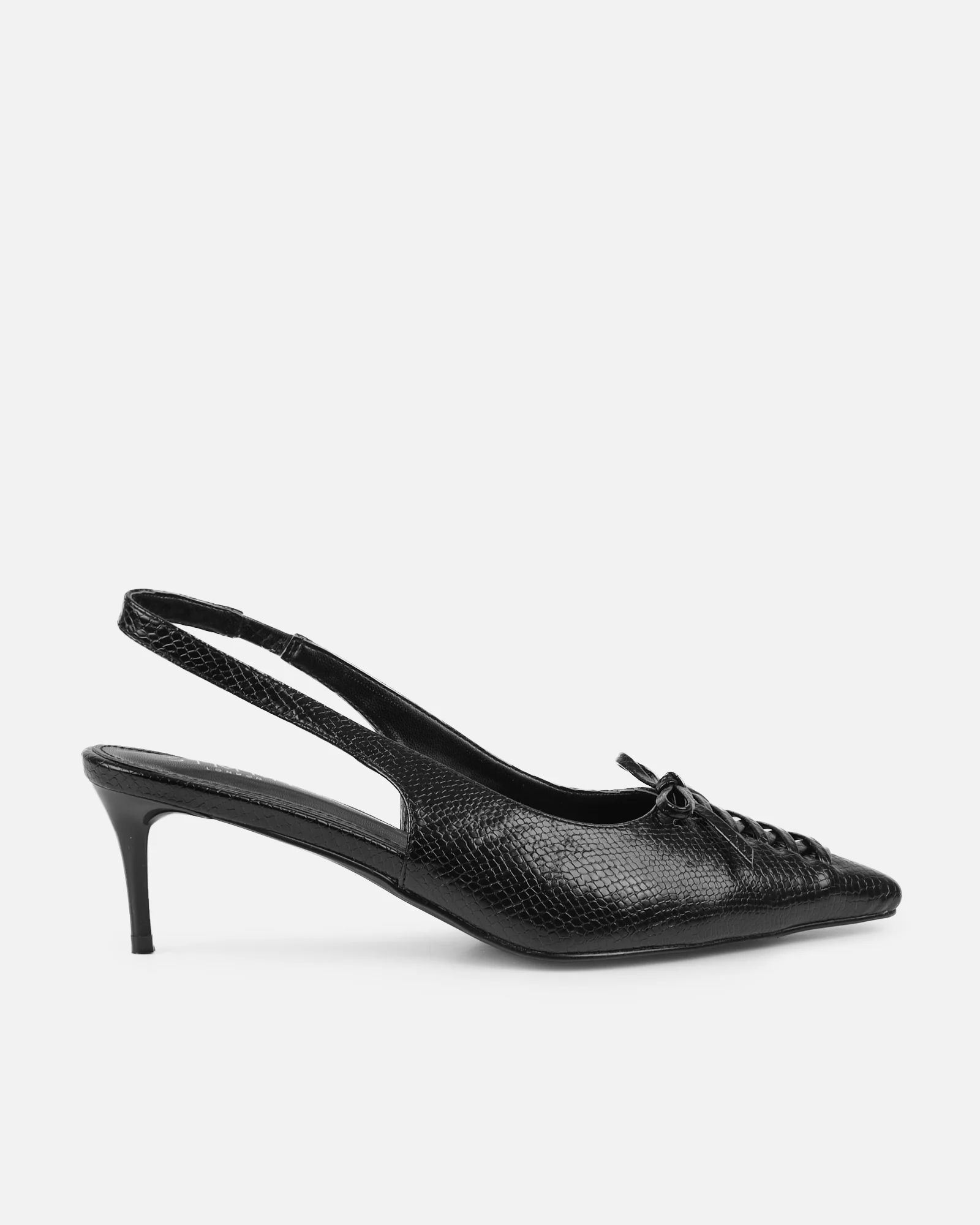 Huxx Black Faux Snake Effect Lace Up Low Court Shoes - Image 2
