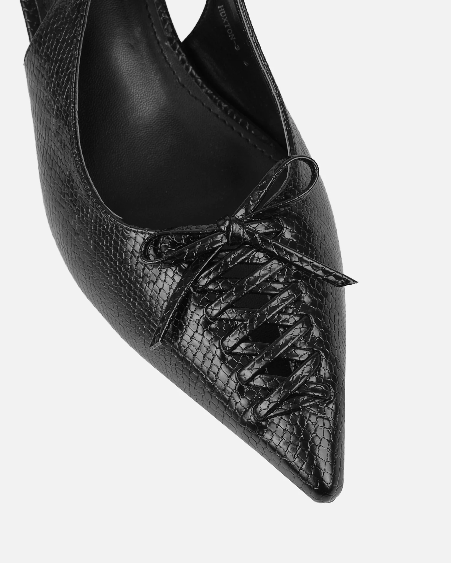 Huxx Black Faux Snake Effect Lace Up Low Court Shoes - Image 4