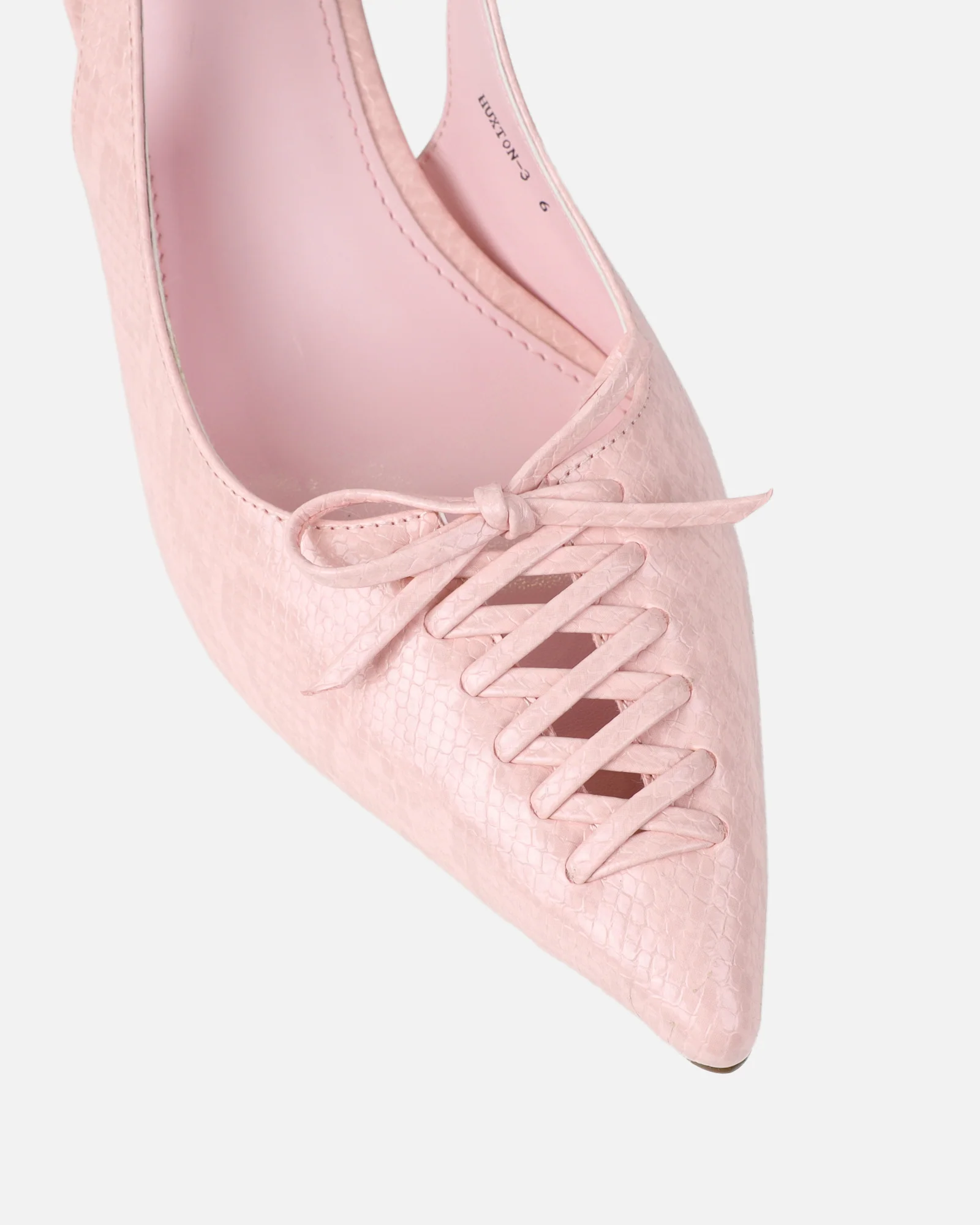 Huxx Pink Faux Snake Lace Detail Low Court Shoes - Image 4