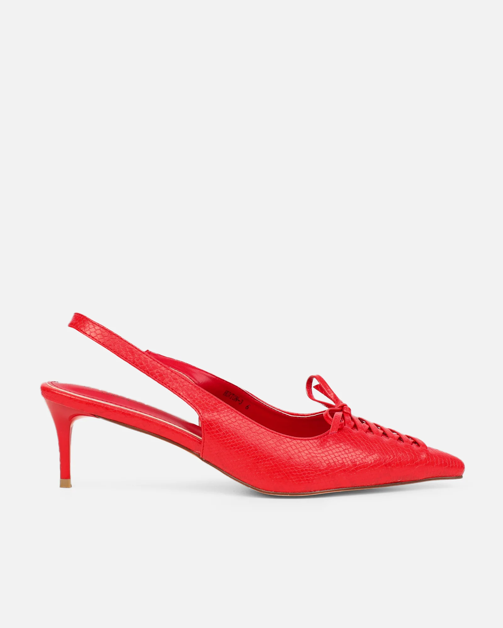Huxx Red Faux Snake Effect Lace Up Low Court Shoes - Image 2