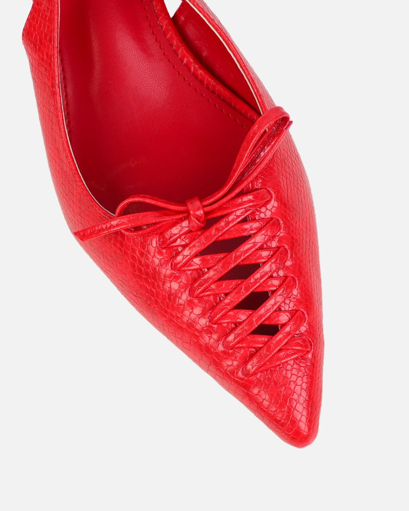 Huxx Red Faux Snake Effect Lace Up Low Court Shoes - Image 4