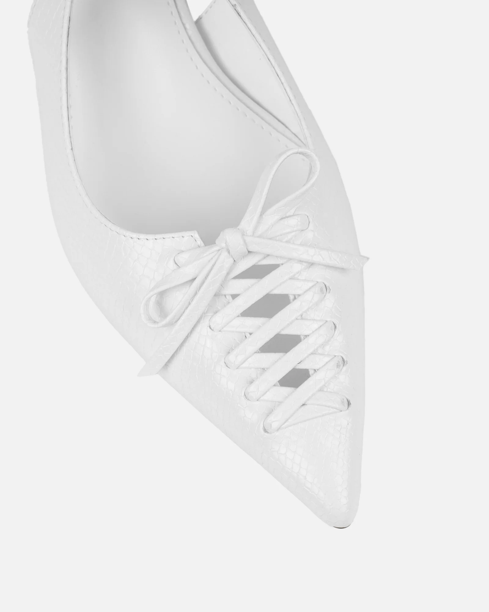 Huxx White Faux Snake Effect Lace Up Low Court Shoes - Image 4