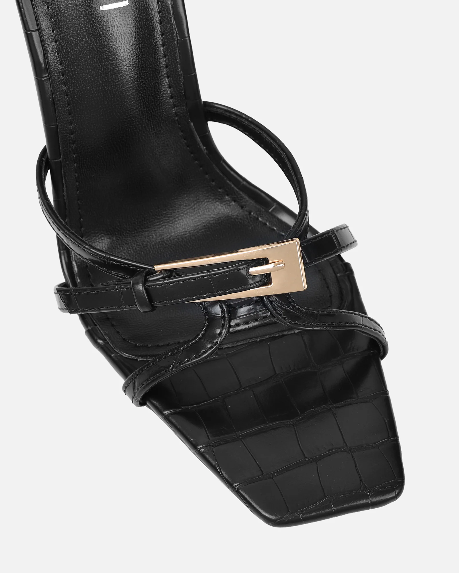 Imaan Black Croc Effect Buckle Heeled Sandals - Image 4
