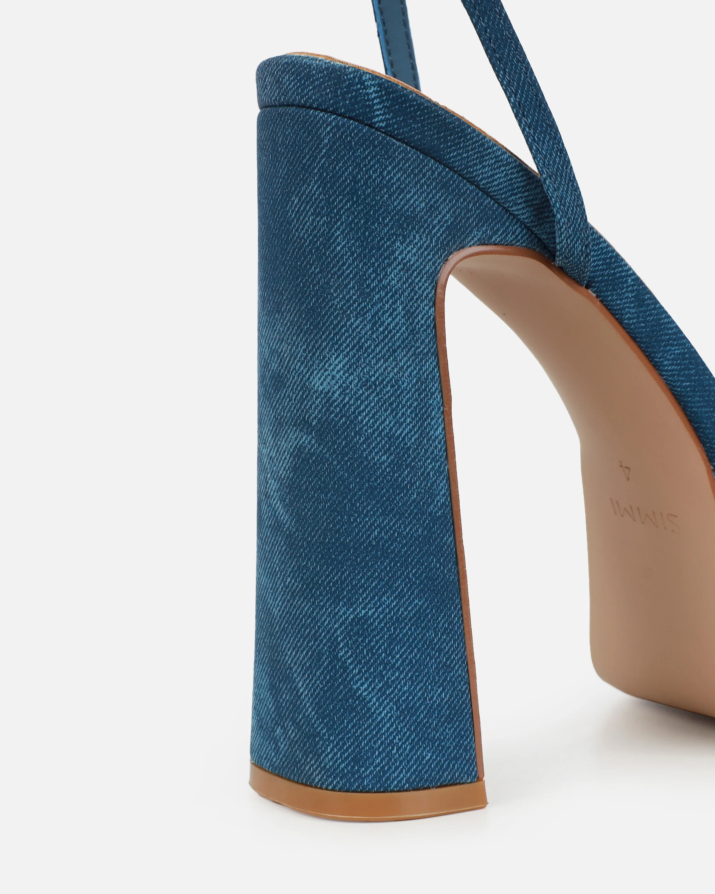 Immogen Clear Blue Denim Effect Diamante Platform Heels - Image 3