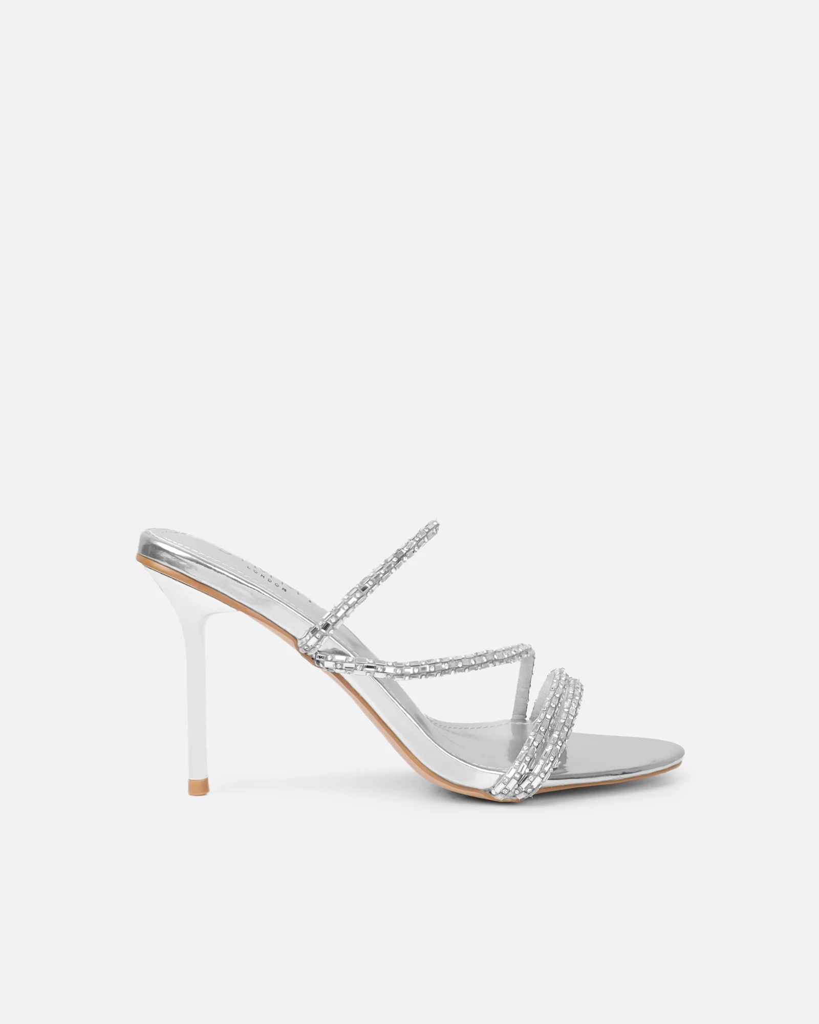 Inessa Silver Mirror Diamante Heeled Sandals - Image 2