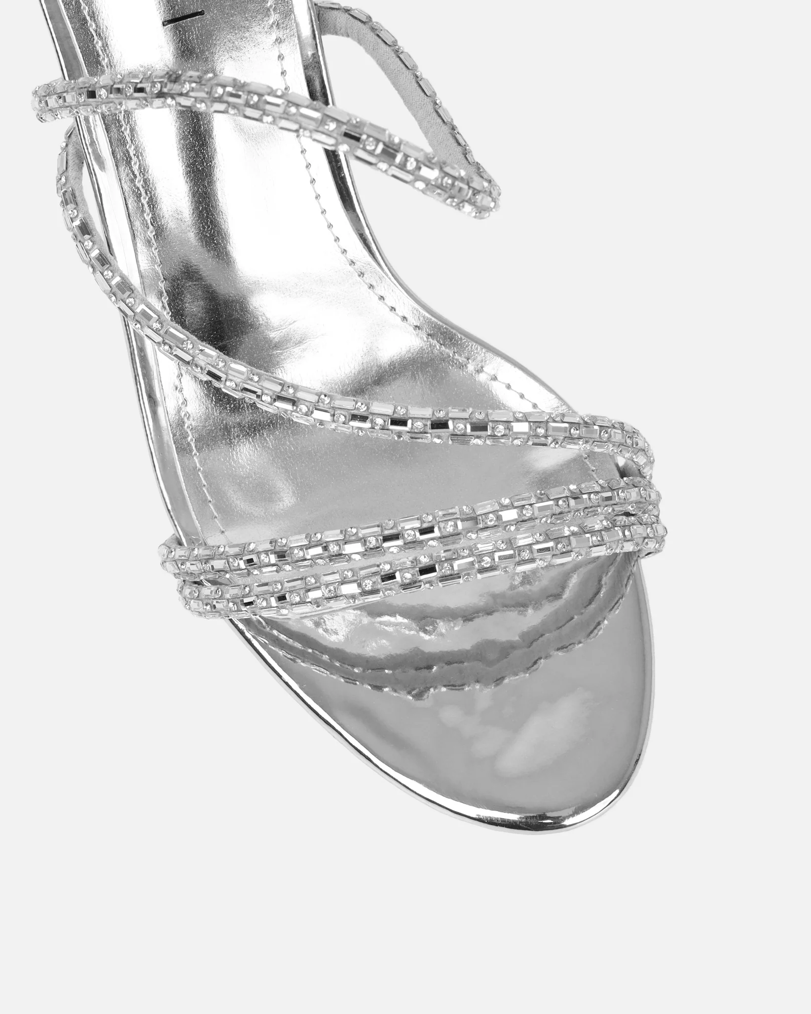 Inessa Silver Mirror Diamante Heeled Sandals - Image 4
