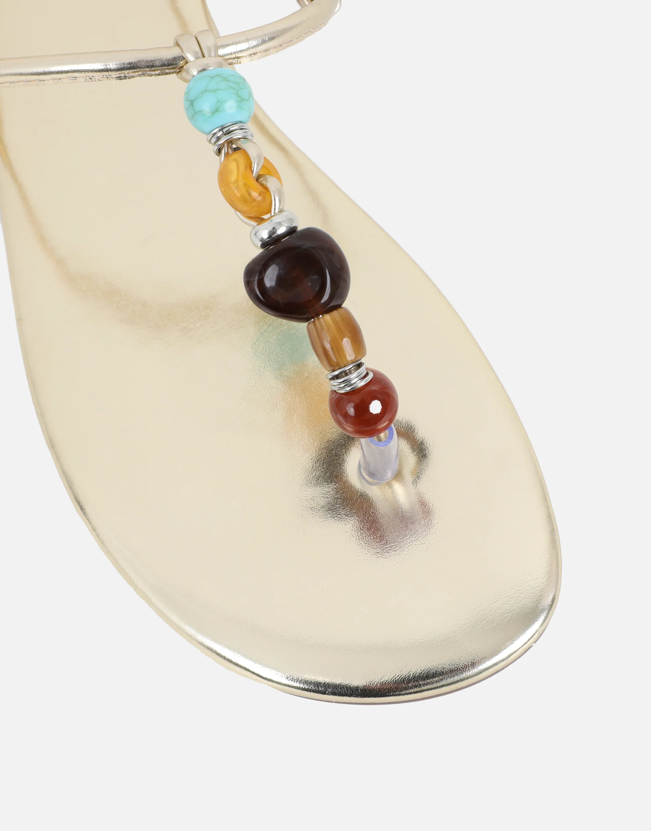 Isha Gold Metallic Beaded Flat Sandals - Image 4