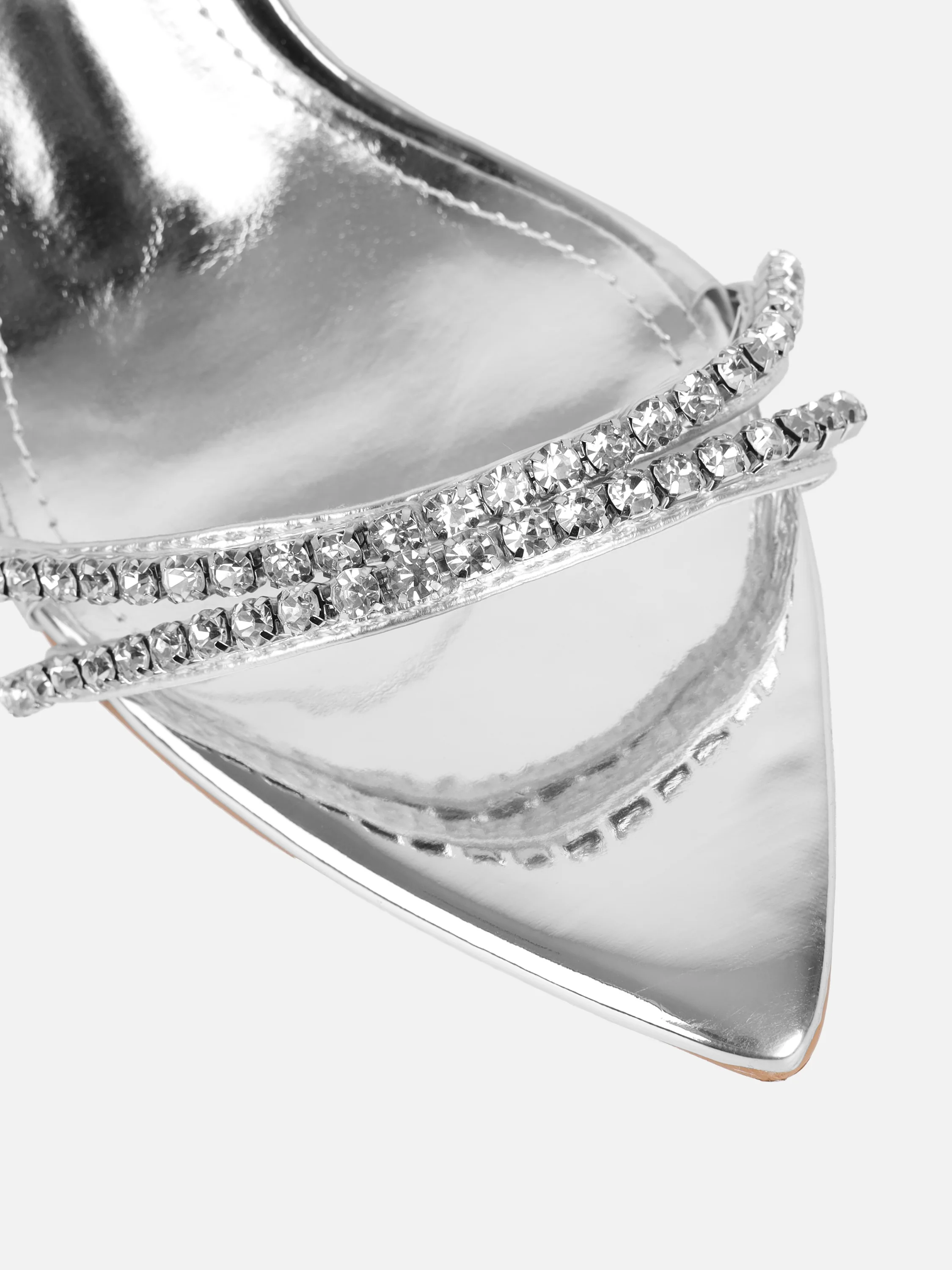 Isha Silver Metallic Diamante Mules - Image 4
