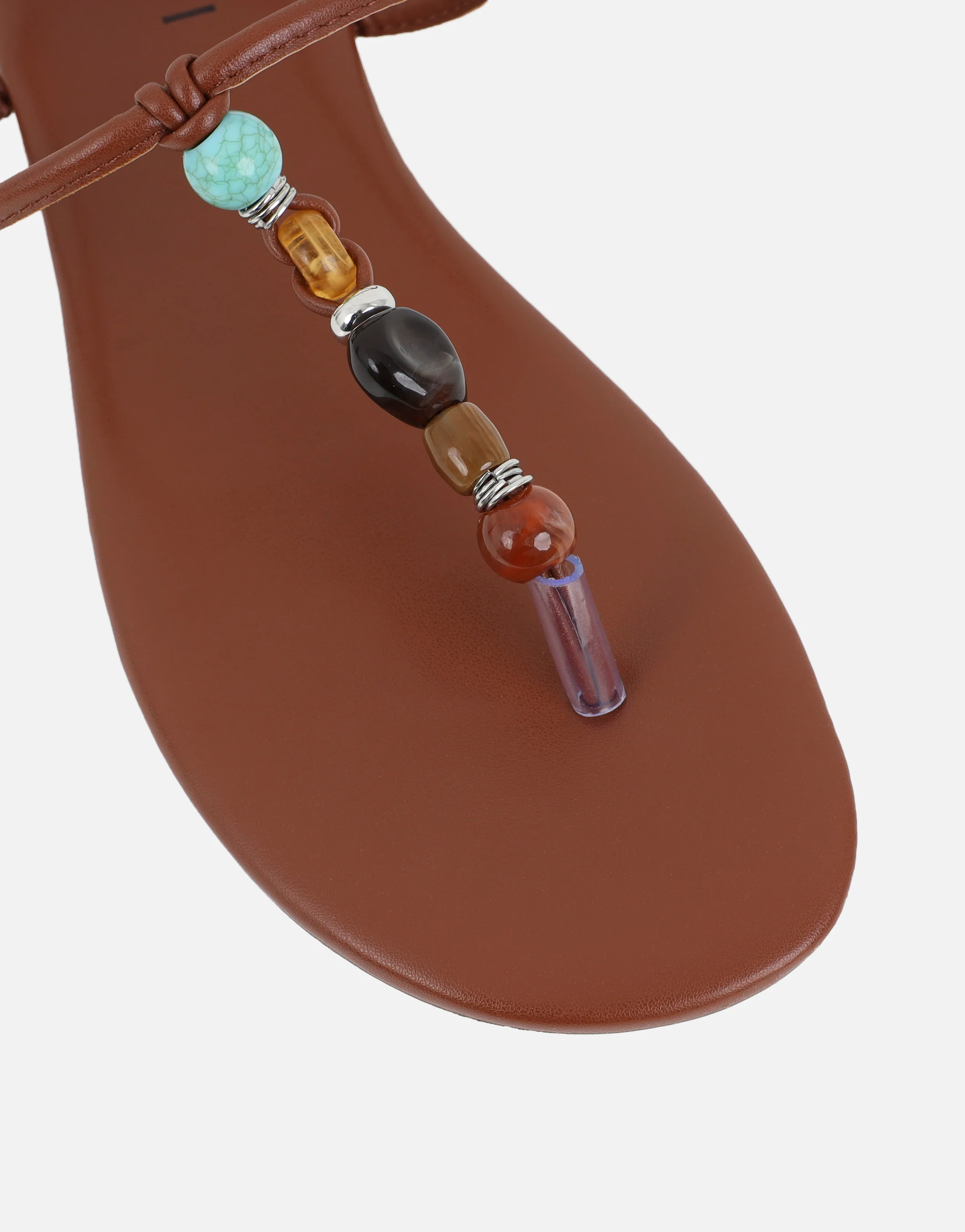 Isha Tan Beaded Flat Sandals - Image 4