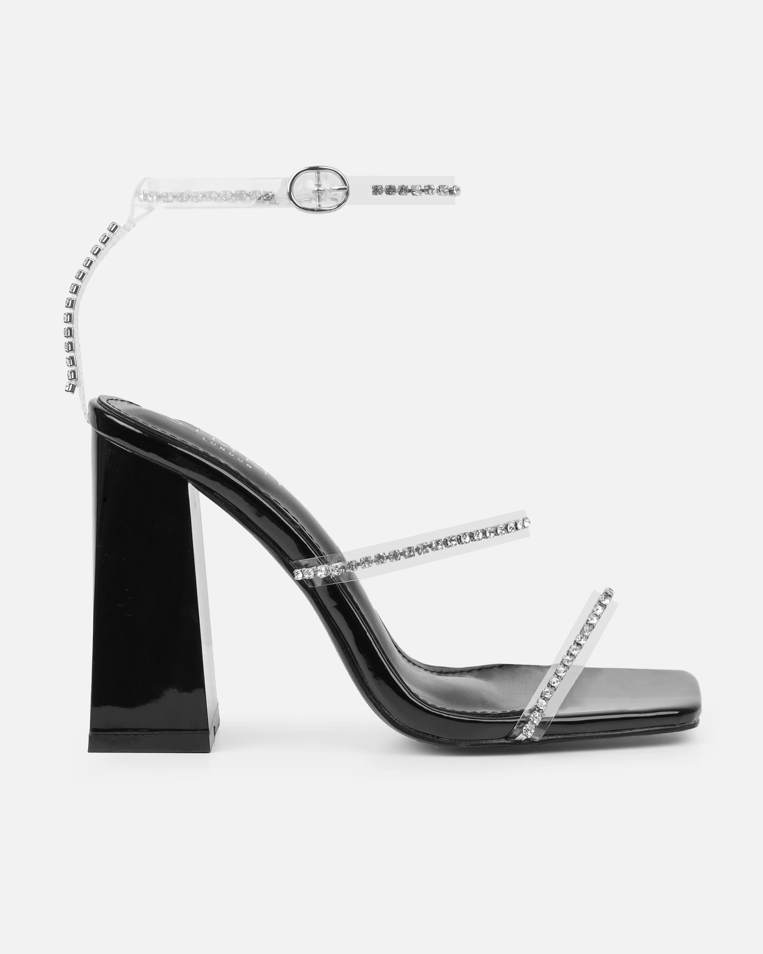 Issy Black Clear Diamante Block Heeled Sandals - Image 2