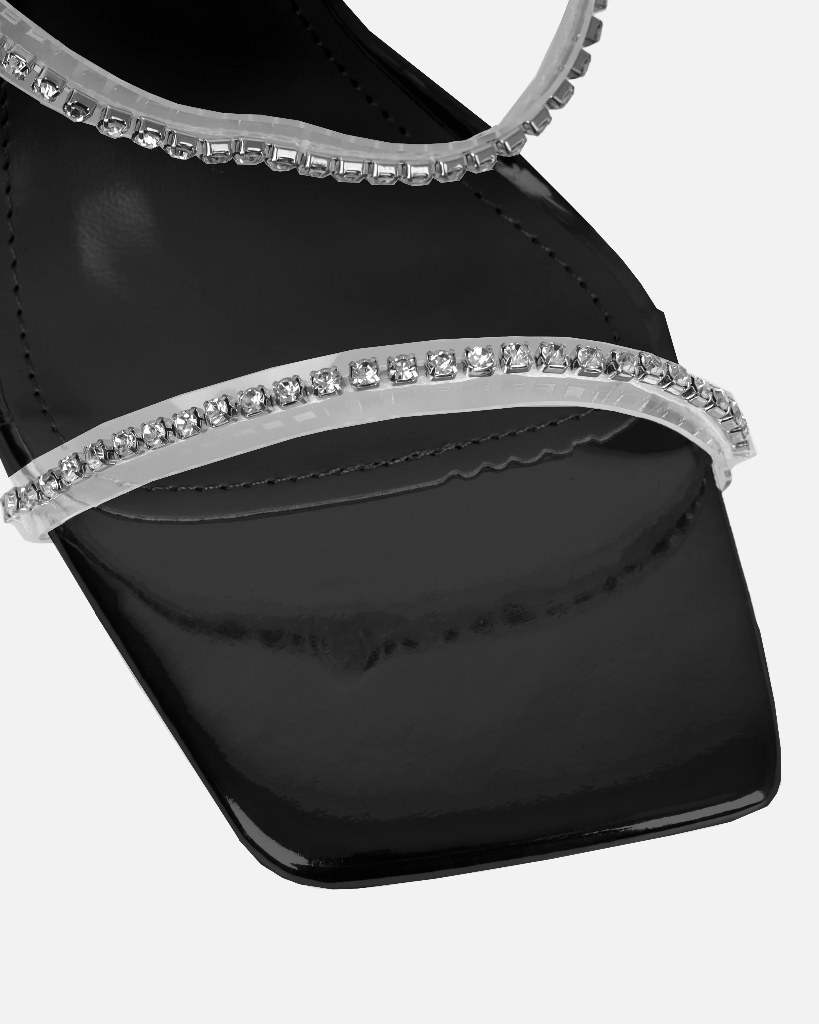Issy Black Clear Diamante Block Heeled Sandals - Image 4