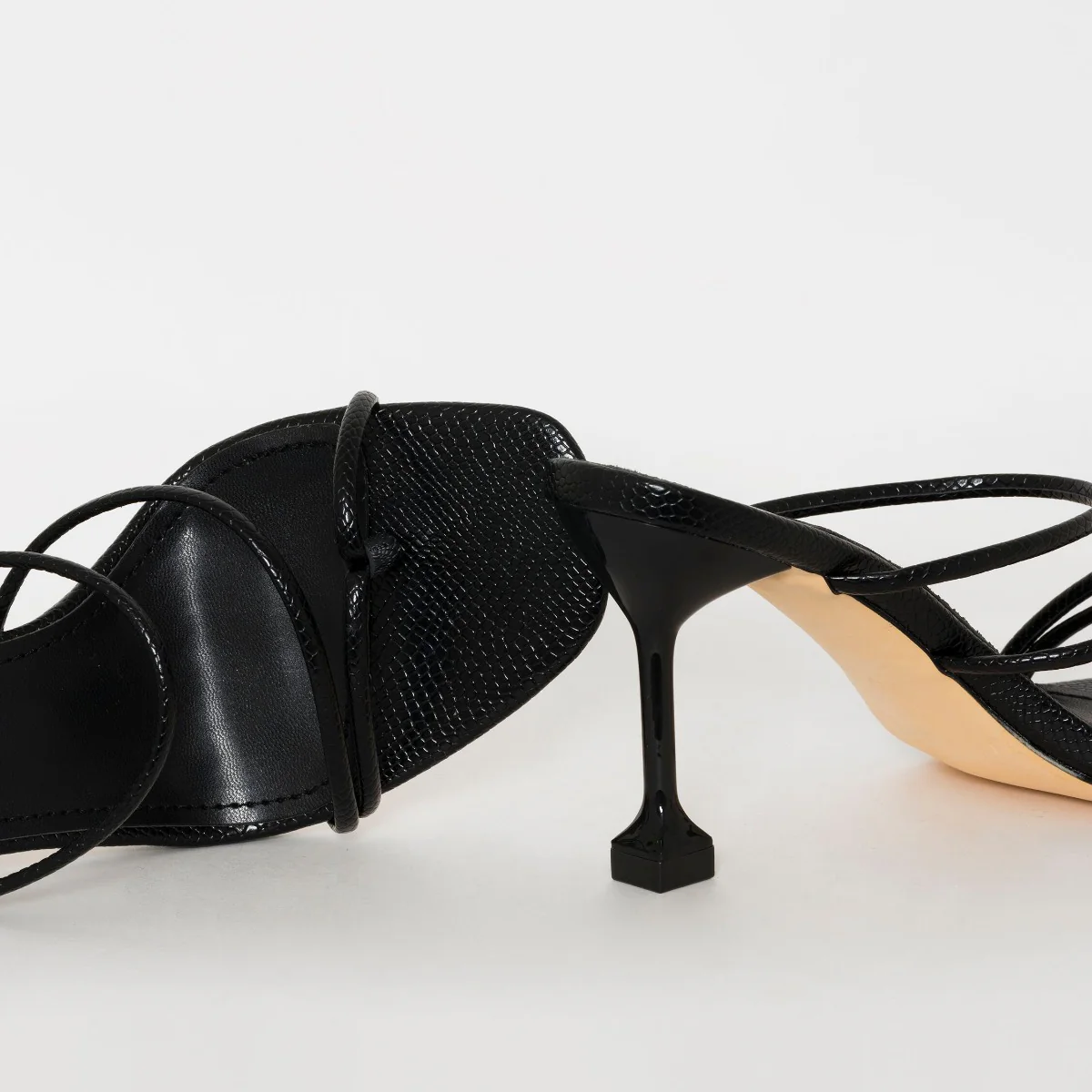 Jada Wide Fit Black Snake Print Strappy Midi Heel Mules - Image 2