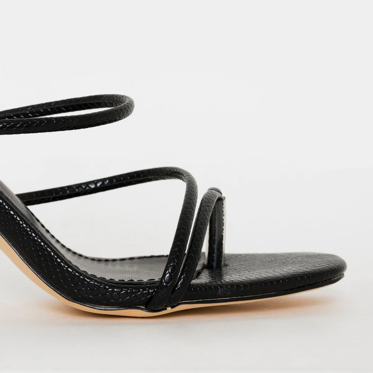 Jada Wide Fit Black Snake Print Strappy Midi Heel Mules - Image 4