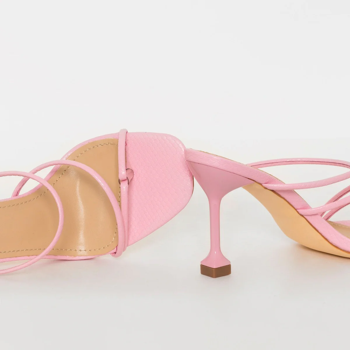 Jada Wide Fit Pink Snake Print Strappy Midi Heel Mules - Image 3