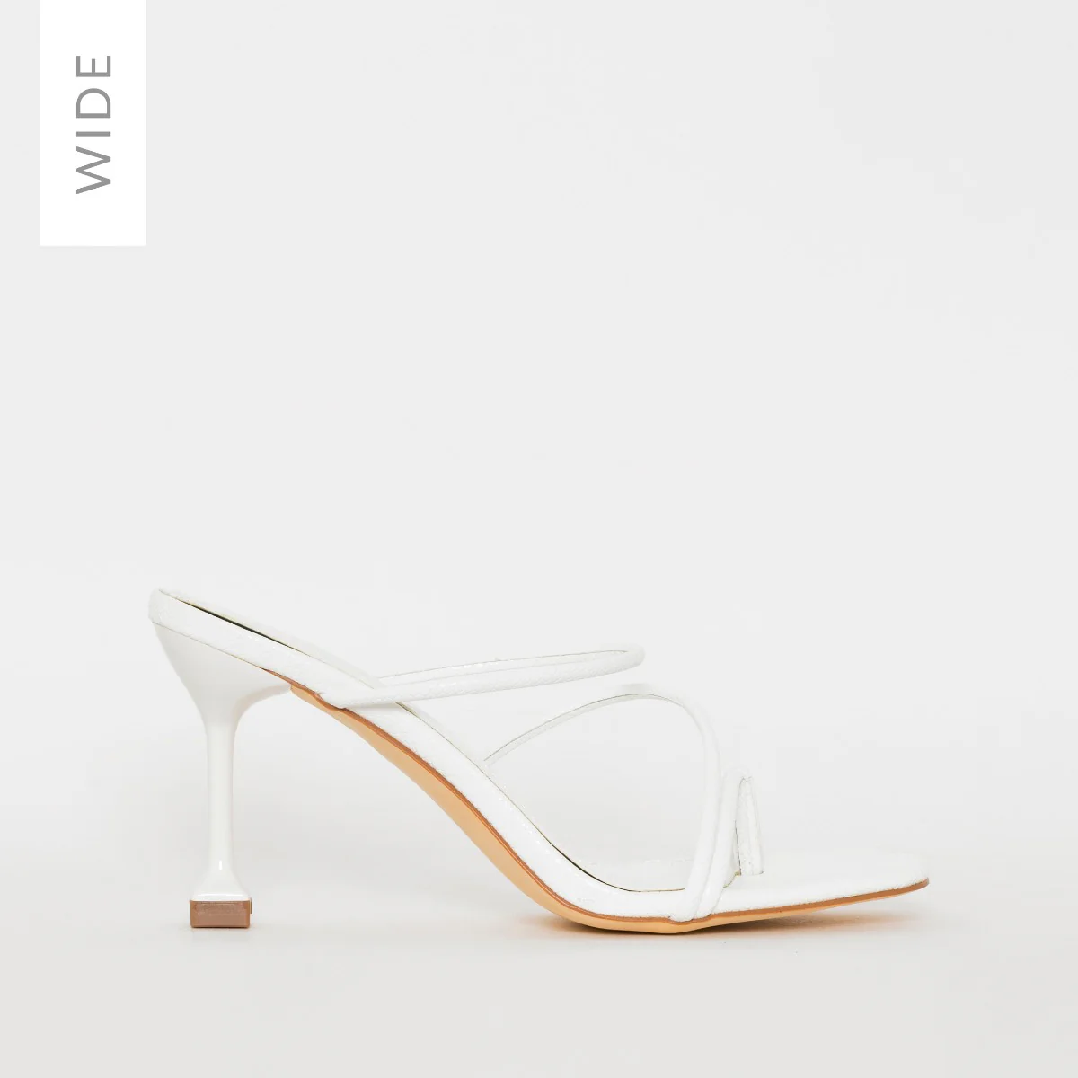Jada Wide Fit White Snake Print Strappy Midi Heel Mules
