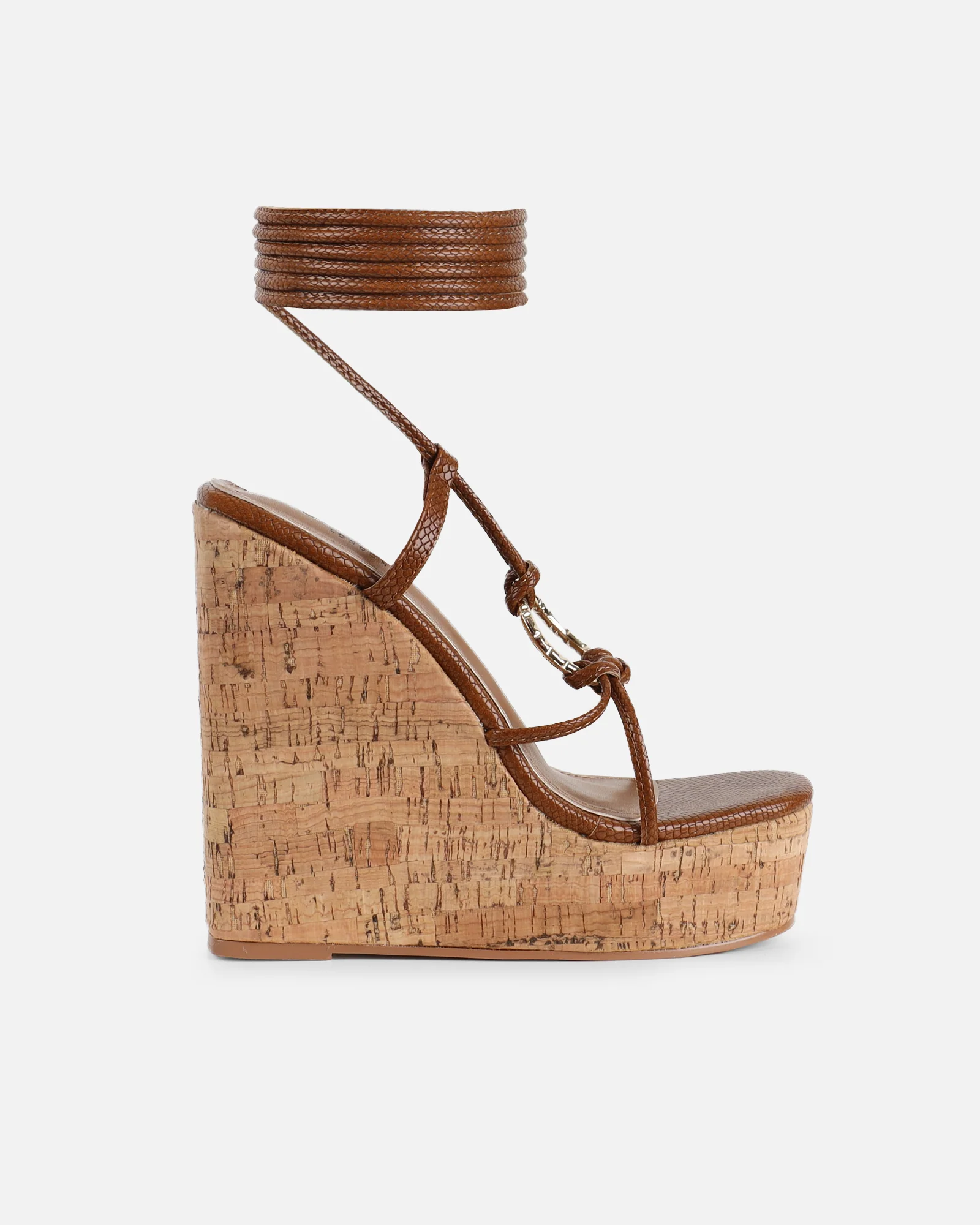 Jadey Tan Snake Gold Detail Wedge Heels - Image 2